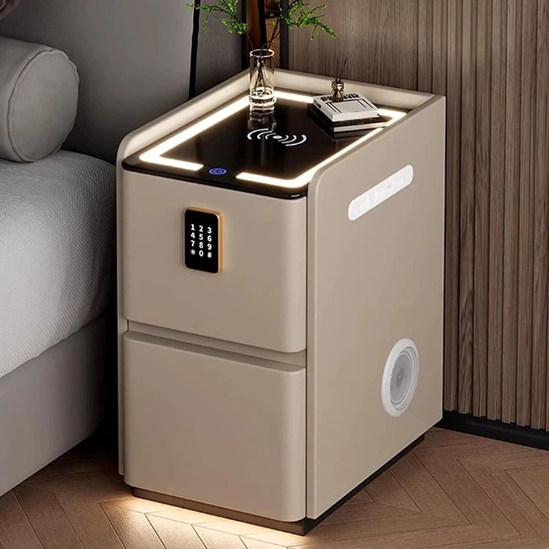 Solid Wood Nightstand 2 Drawers - Night Stands With USB Ports LED