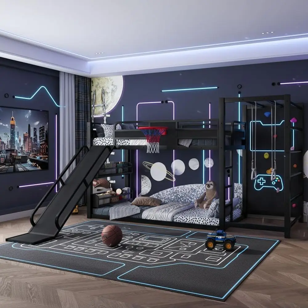Bunk Bed With Stairs And Slide - Twin Metal Bunk Bed with Basketball