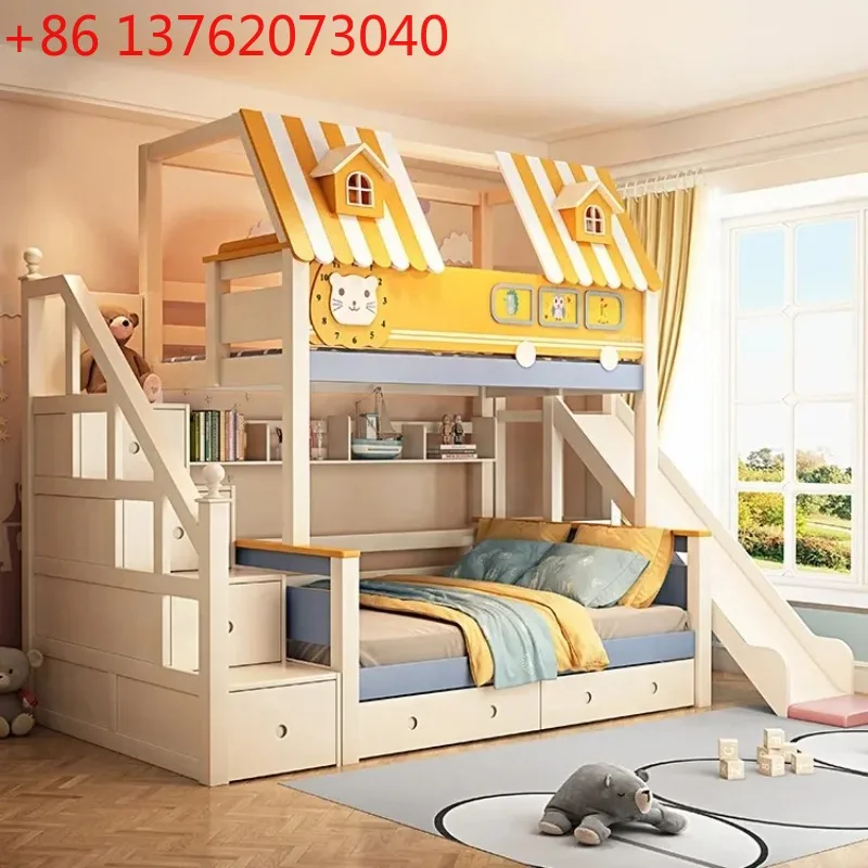 Furniture Wood Loft Kids room  - огляд і ціна Bunk Bed With Stairs And Slide