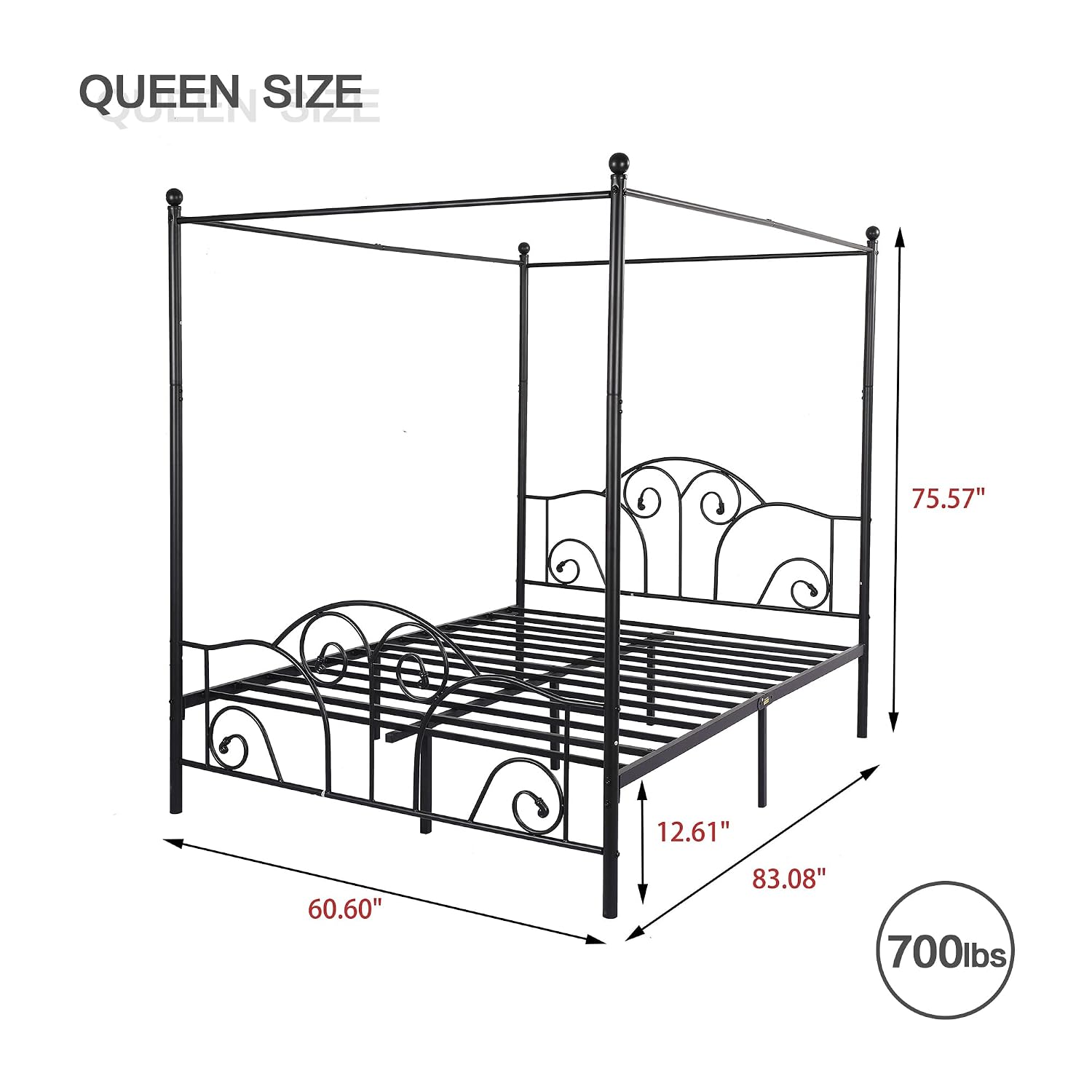 Queen Size Metal Canopy Bed Fr - огляд і ціна Canopy Bed Frame Metal Queen