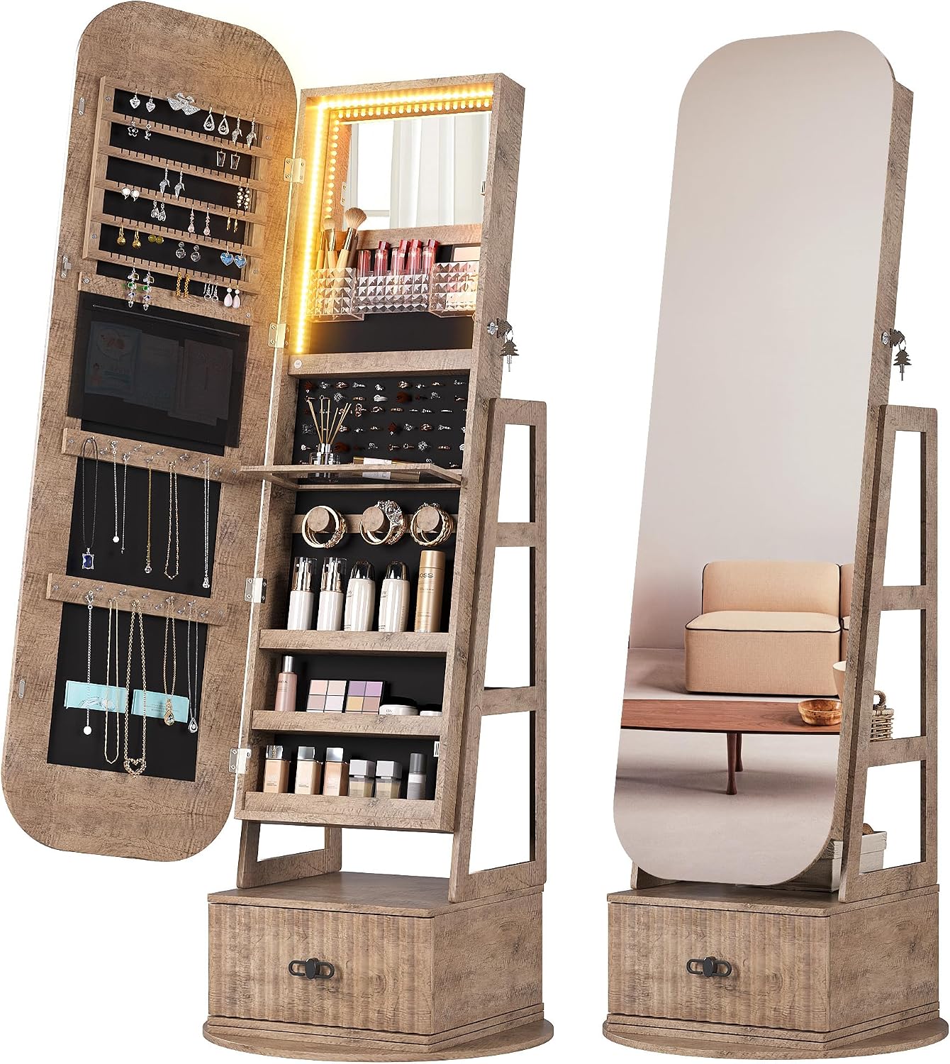 360 Swivel Jewelry Armoire Org - огляд і ціна Full Length Mirror Jewelry Armoire