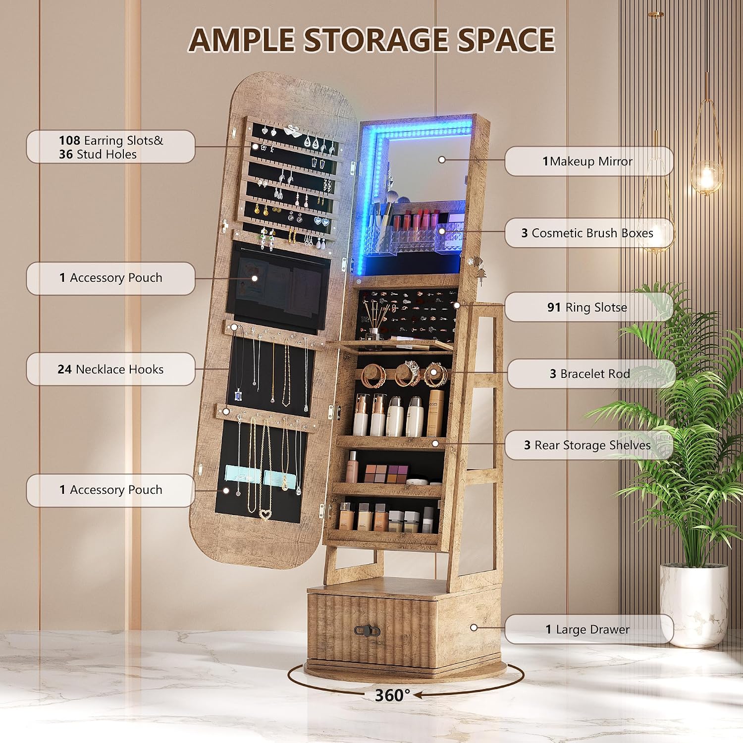 360 Swivel Jewelry Armoire Org - огляд і ціна Full Length Mirror Jewelry Armoire