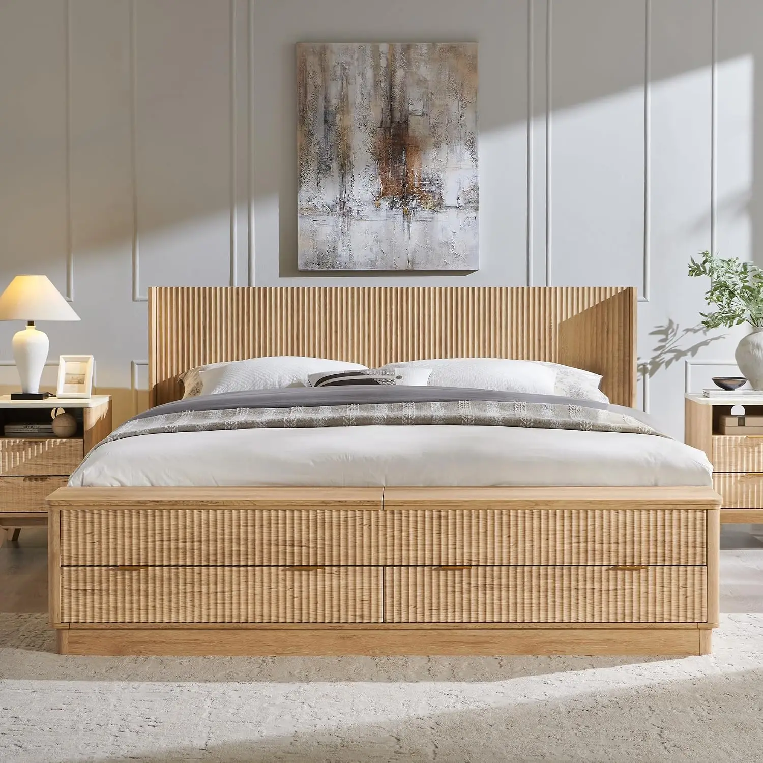 Fluted King Size Bed Frame wit - огляд і ціна King Size Bed Frame With Storage Drawers