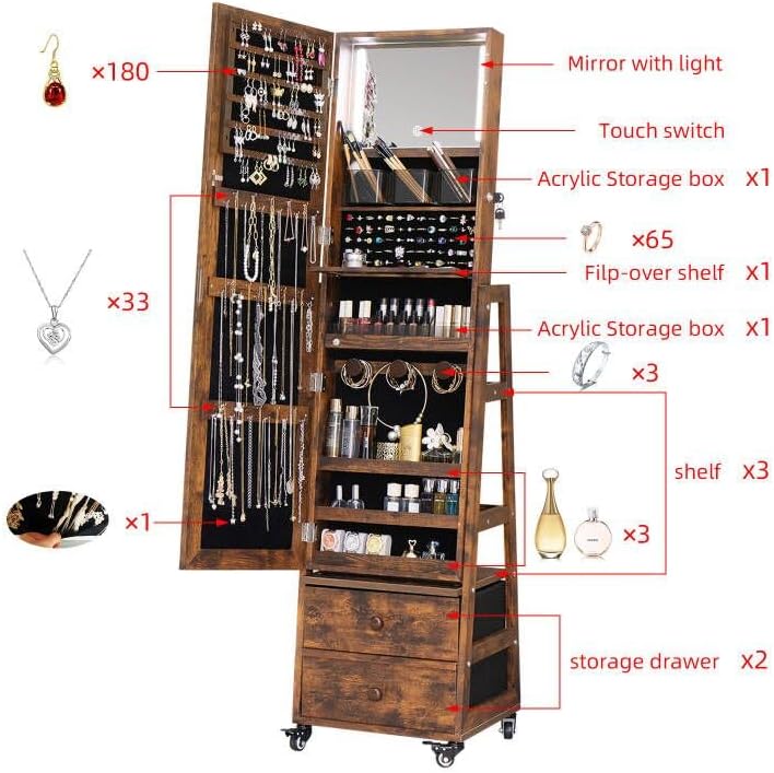 Rotating Jewelry Cabinet Vanit - огляд і ціна Full Length Mirror Jewelry Armoire