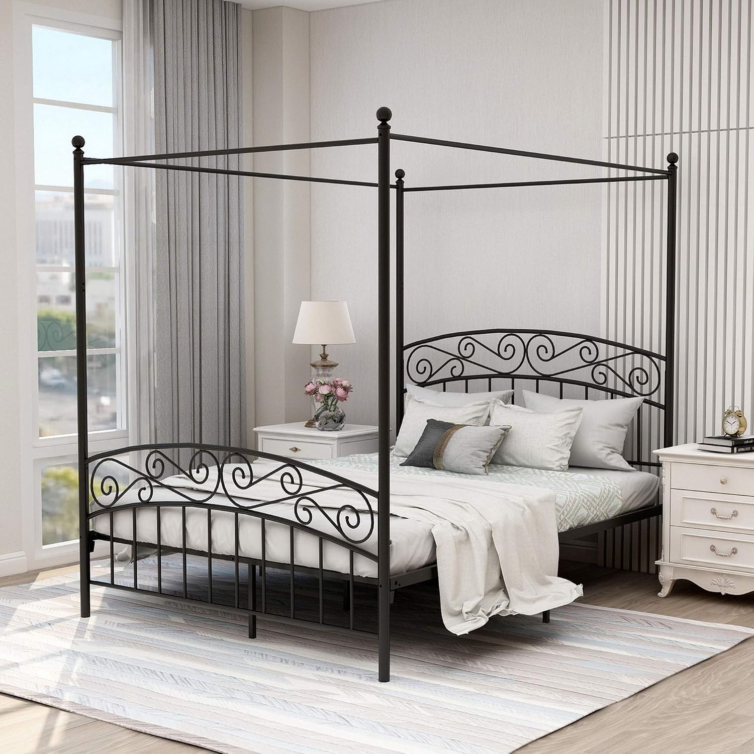 Queen Size Metal Canopy Bed Fr - огляд і ціна Canopy Bed Frame Metal Queen