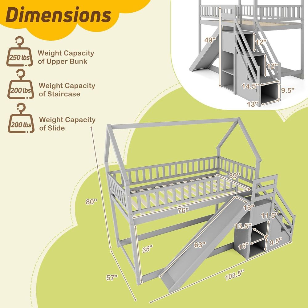 Twin Over Twin Bunk Bed with S - огляд і ціна Bunk Bed With Stairs And Slide