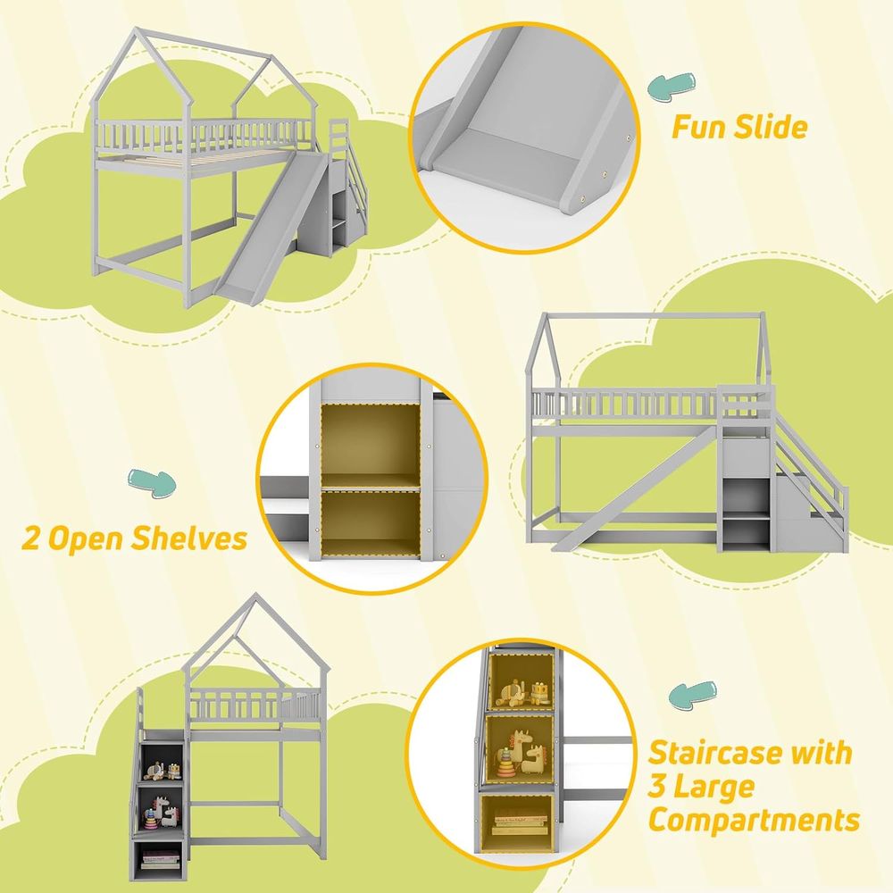 Twin Over Twin Bunk Bed with S - огляд і ціна Bunk Bed With Stairs And Slide