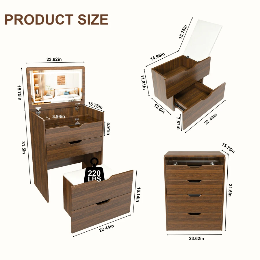 3-in-1 Vanity Desk with Flip T - огляд і ціна Dressing Table Vanity With Lighted Mirror