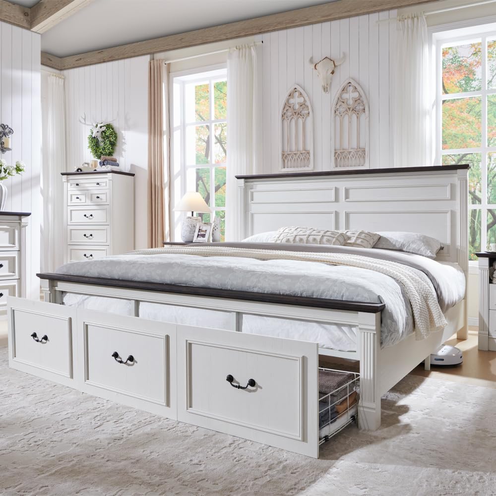 Farmhouse King Size Bed Frame  - огляд і ціна King Size Bed Frame With Storage Drawers