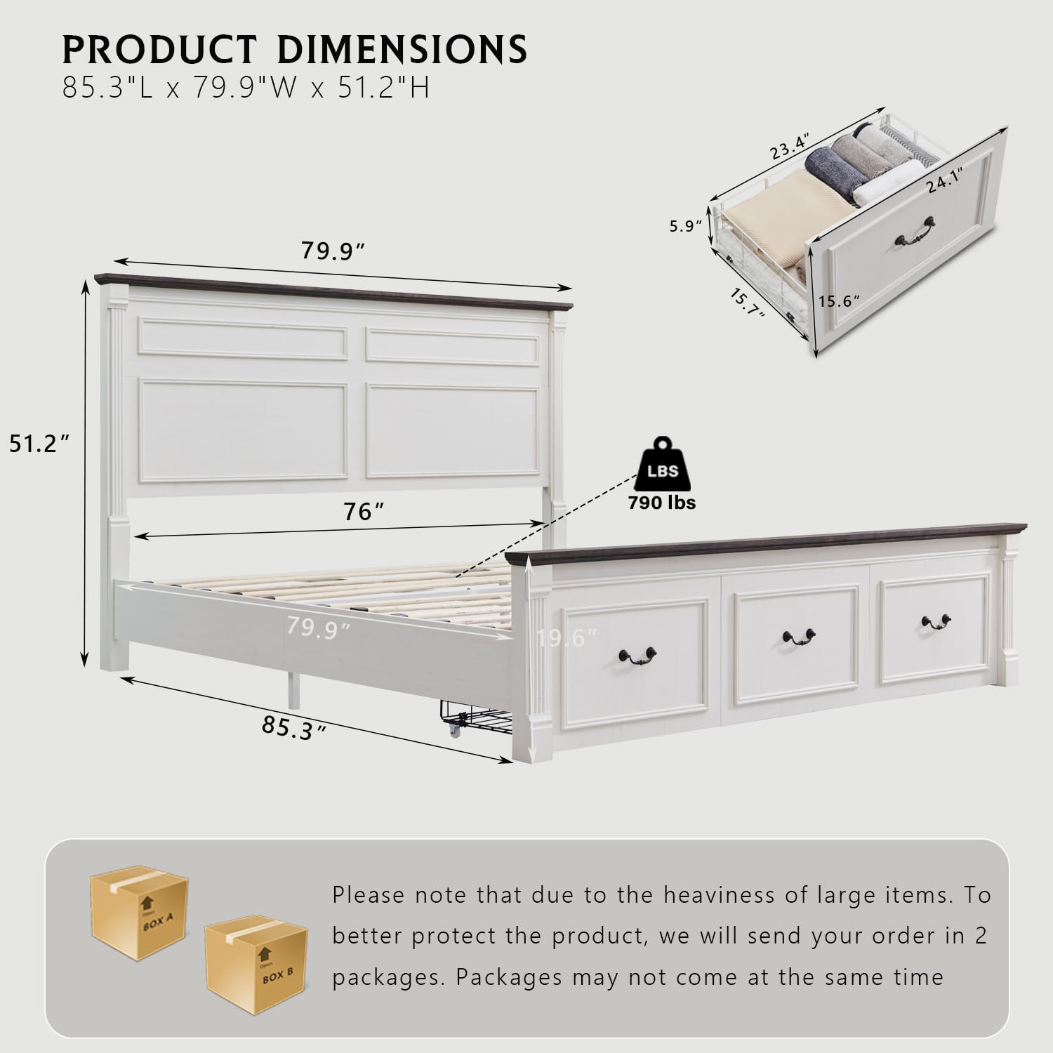 Farmhouse King Size Bed Frame  - огляд і ціна King Size Bed Frame With Storage Drawers