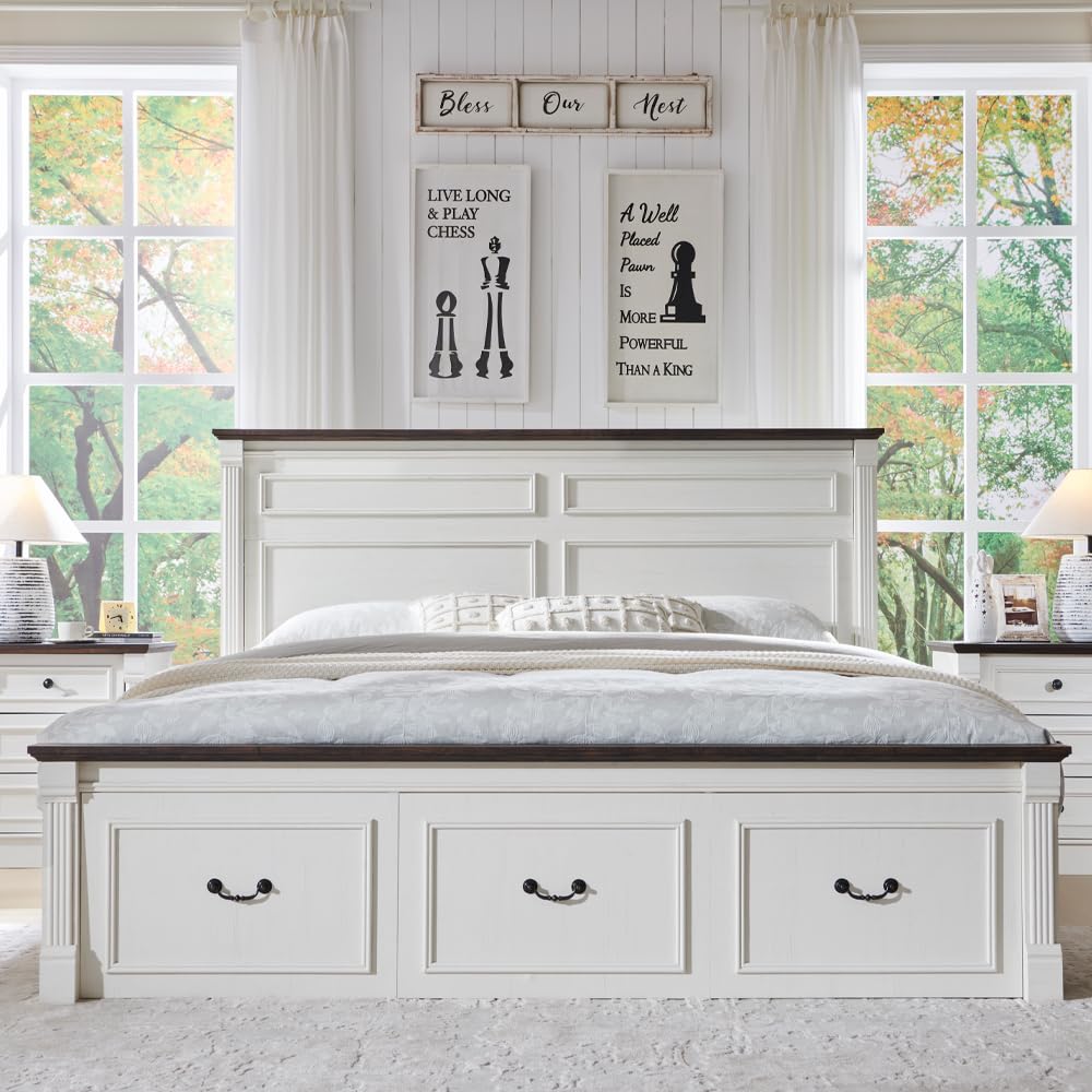 Farmhouse King Size Bed Frame  - огляд і ціна King Size Bed Frame With Storage Drawers