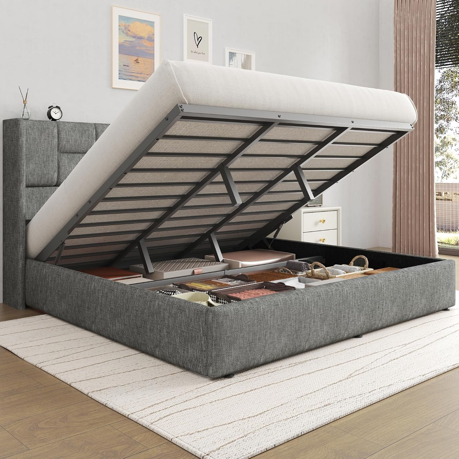 King Bed Frame Hydraulic Gas L - огляд і ціна Gas Lift Storage Bed Hydraulic