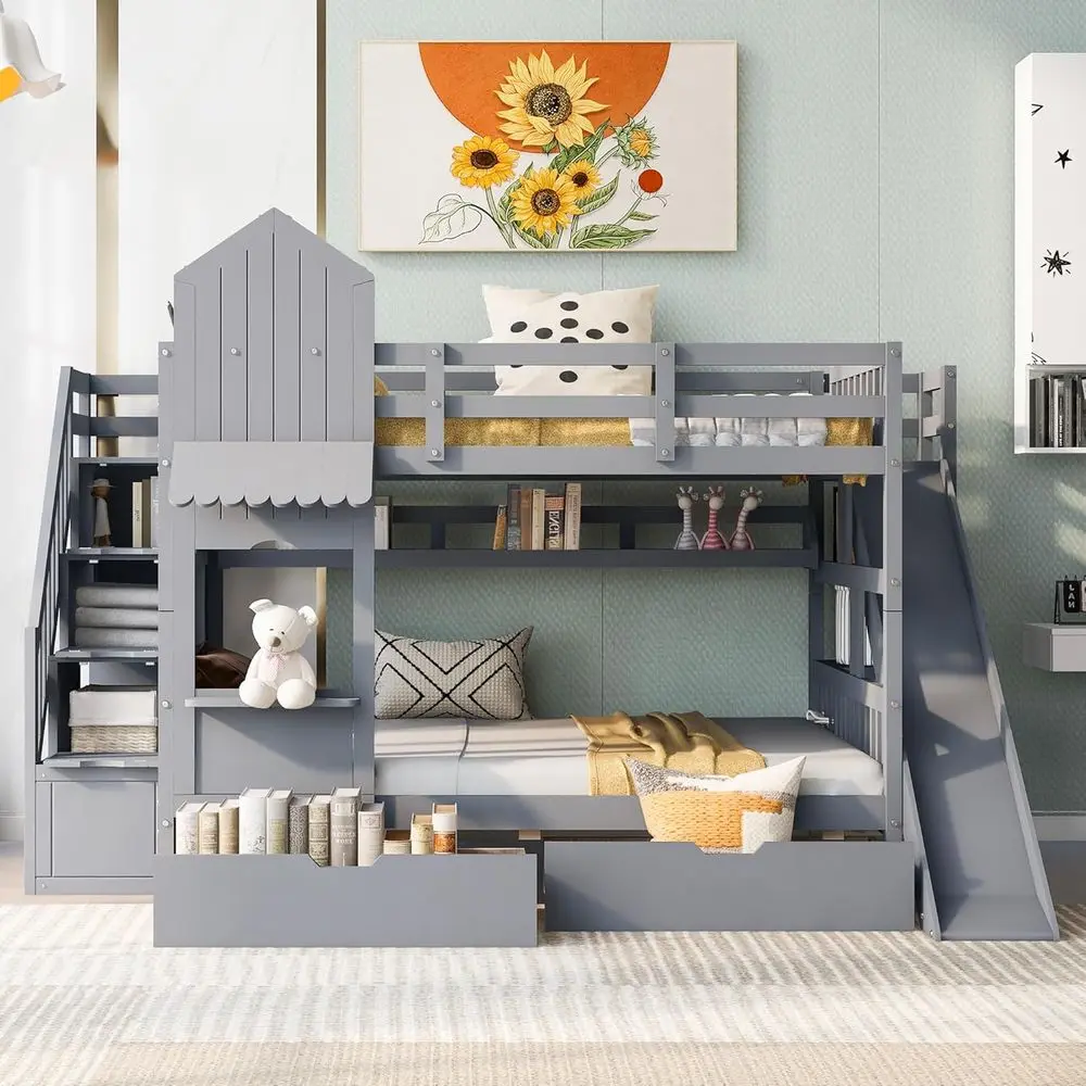 Full-Size Over Full Bunk Bed w - огляд і ціна Bunk Bed With Stairs And Slide