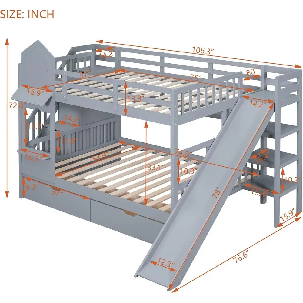 Full-Size Over Full Bunk Bed w - огляд і ціна Bunk Bed With Stairs And Slide