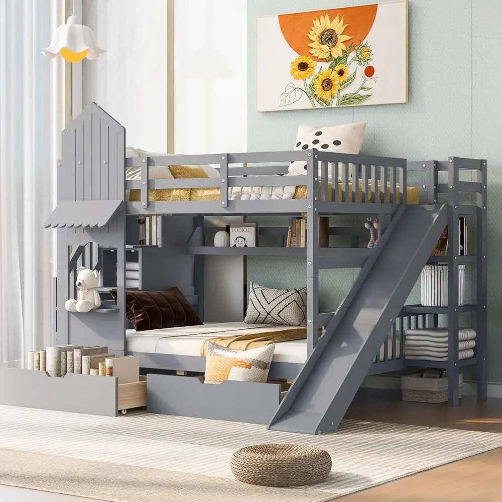 Full-Size Over Full Bunk Bed w - огляд і ціна Bunk Bed With Stairs And Slide