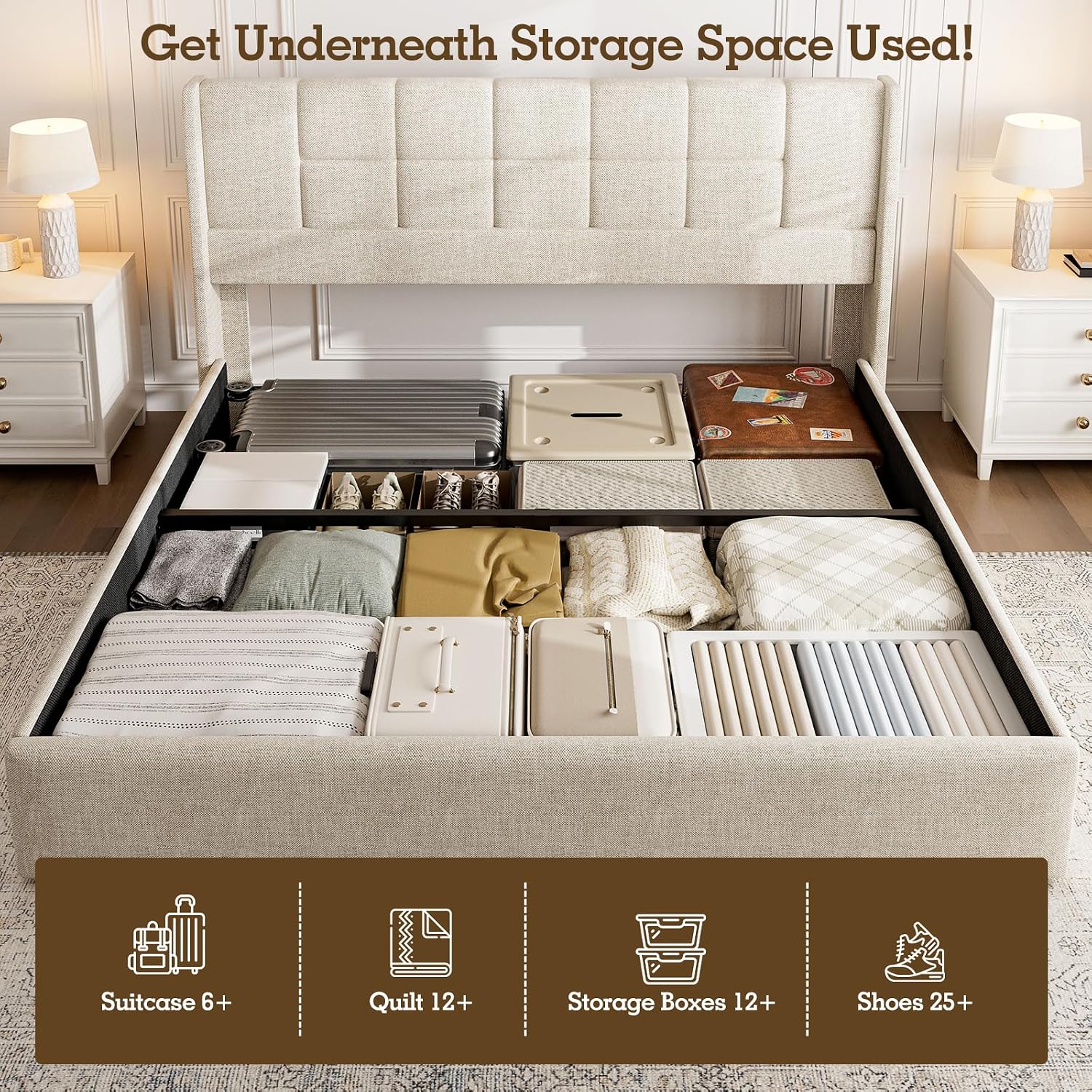 Linen Upholstered King Bed Fra - огляд і ціна Gas Lift Storage Bed Hydraulic