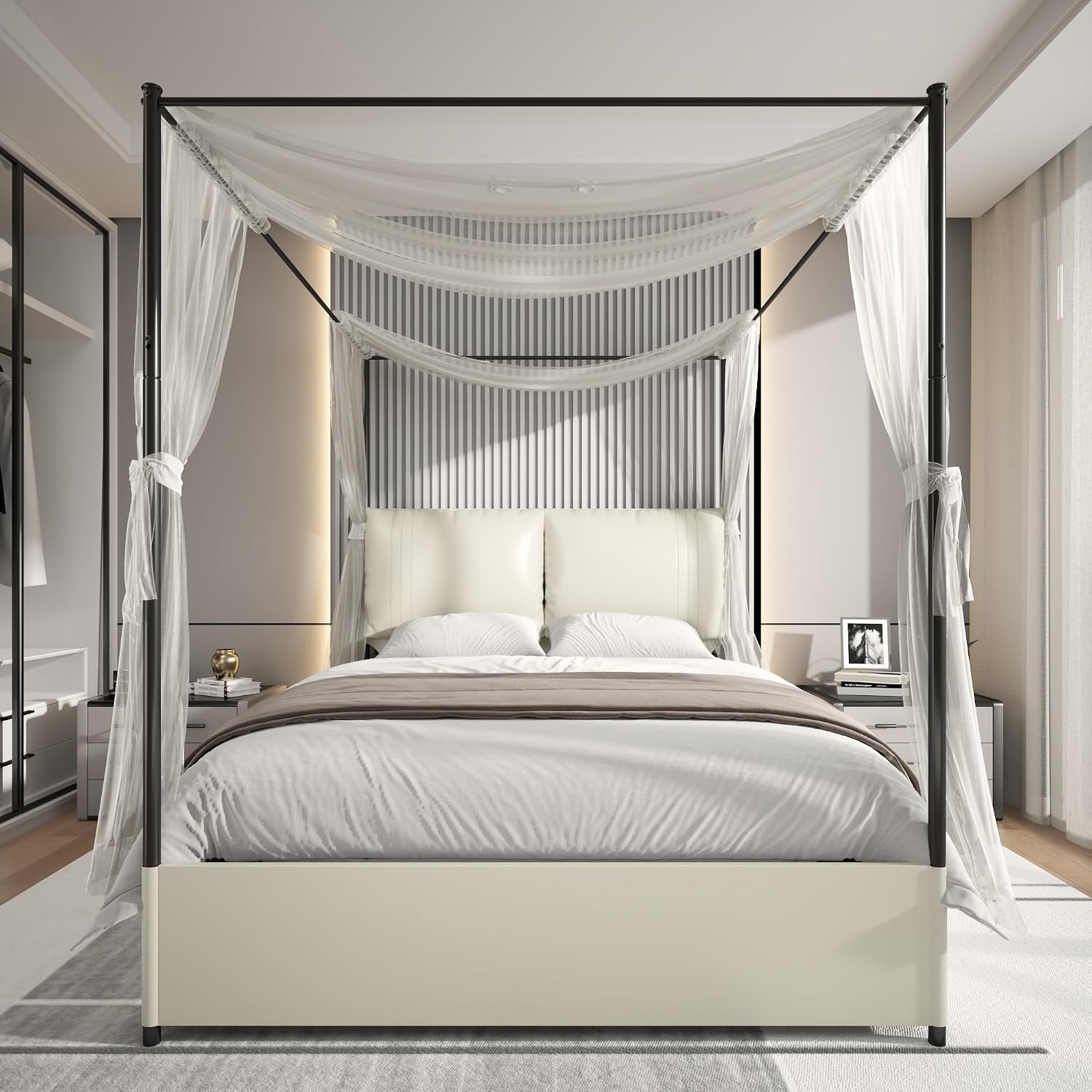 Queen Canopy Bed Frame Upholst - огляд і ціна Canopy Bed Frame Metal Queen