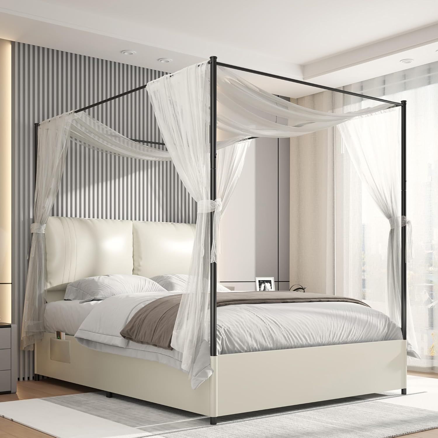 Queen Canopy Bed Frame Upholst - огляд і ціна Canopy Bed Frame Metal Queen