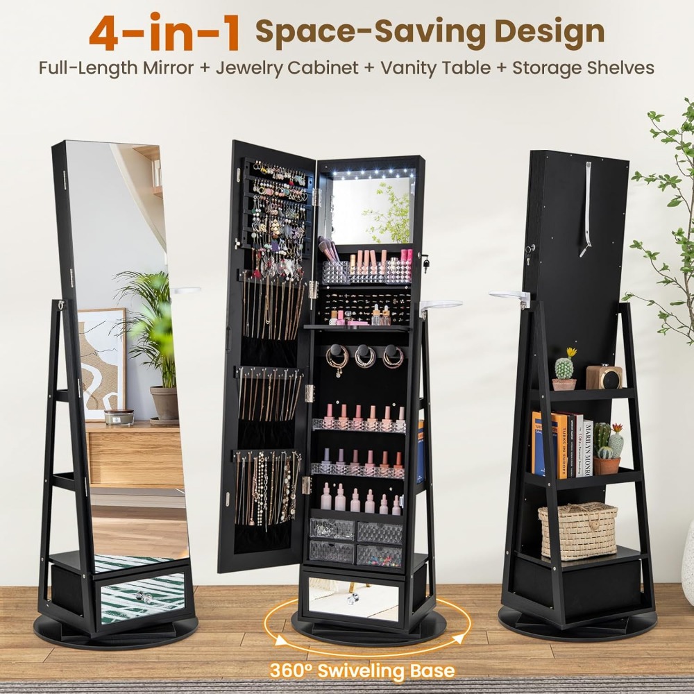 360° Swivel Jewelry Cabinet Ar - огляд і ціна Full Length Mirror Jewelry Armoire
