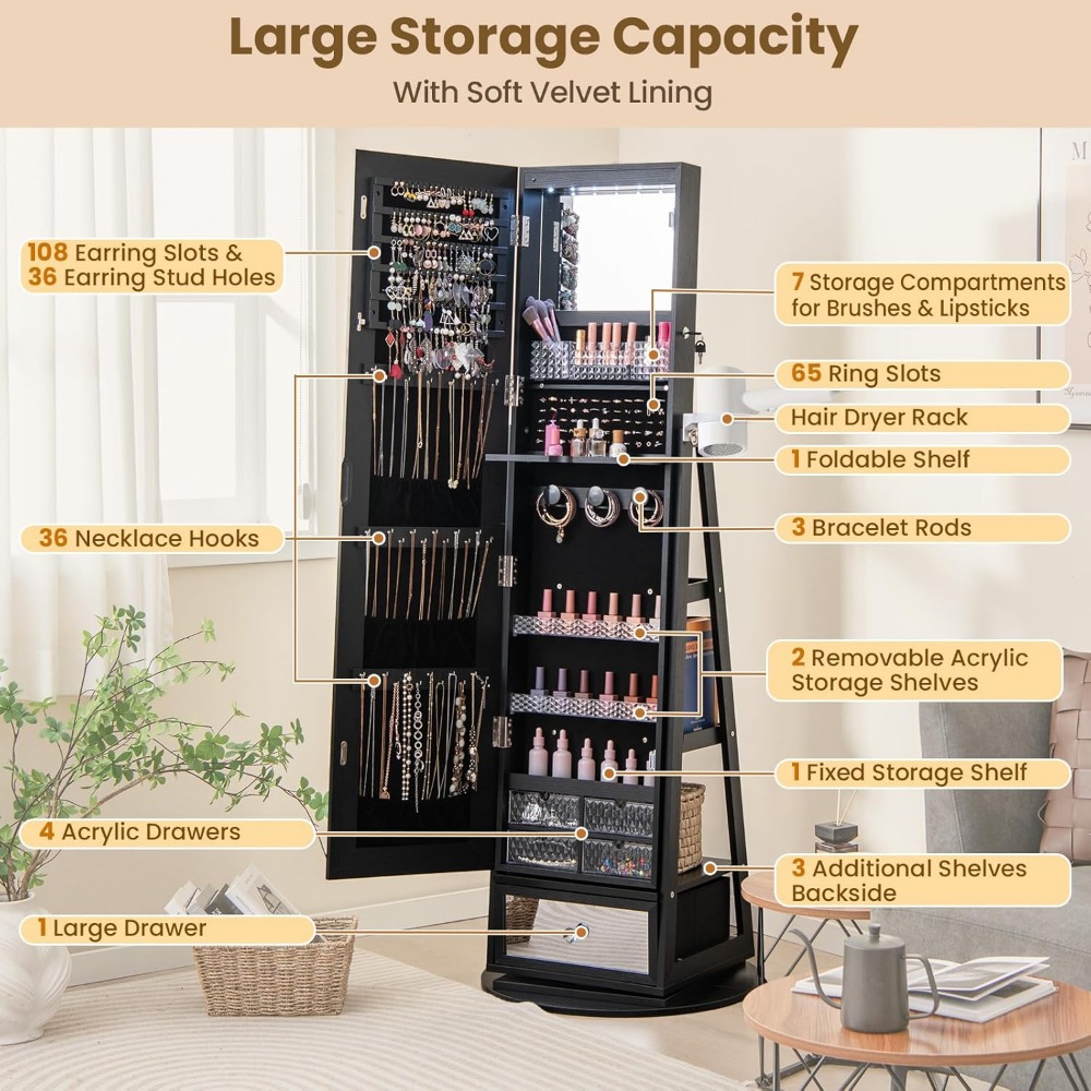 360° Swivel Jewelry Cabinet Ar - огляд і ціна Full Length Mirror Jewelry Armoire