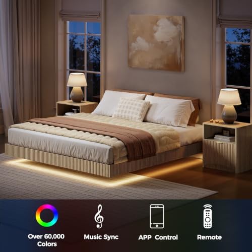 Bedroom Set, Queen Floating Be - огляд і ціна Floating Nightstand With Led Light