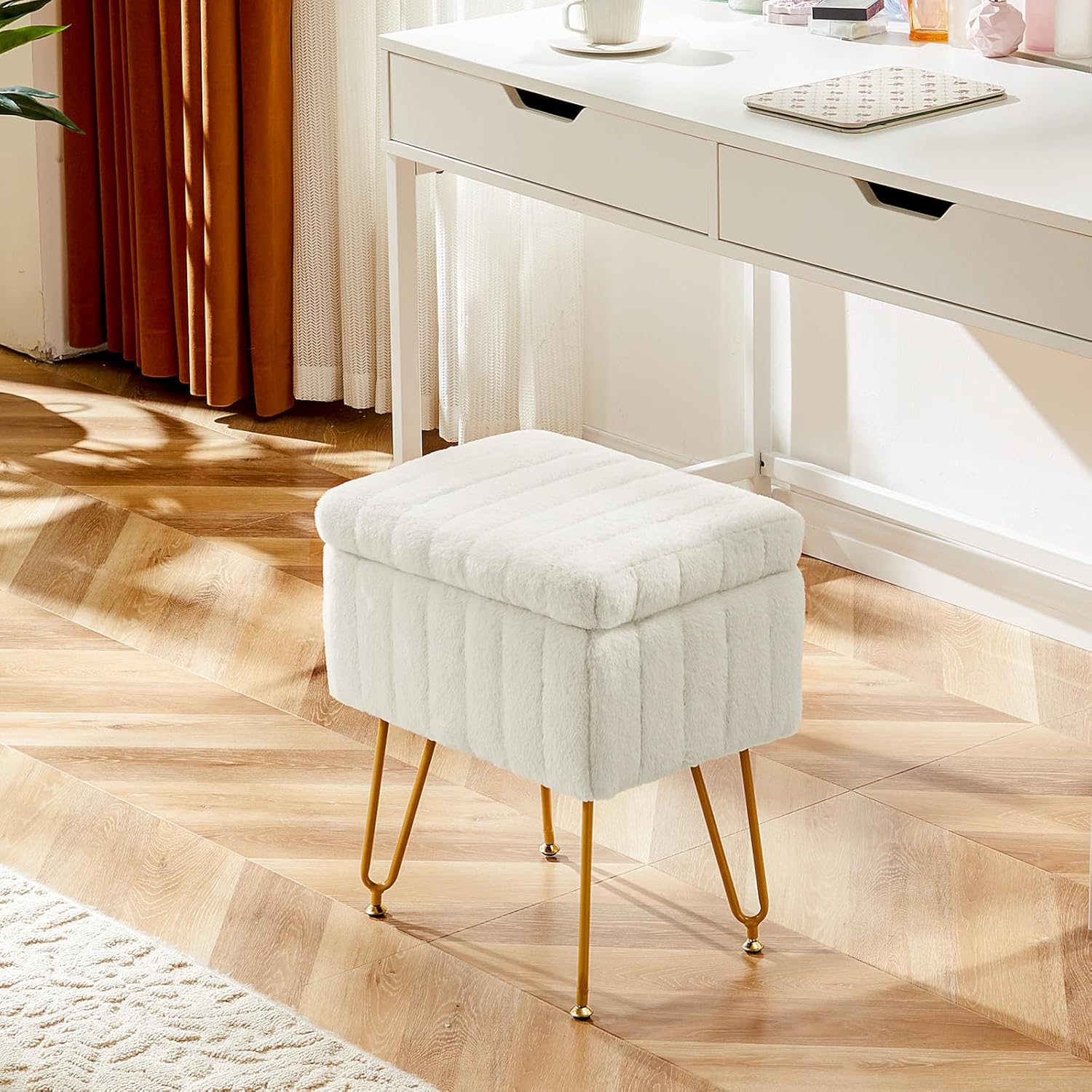 White Storage Vanity Stool, Fa - огляд і ціна Bedroom Furniture