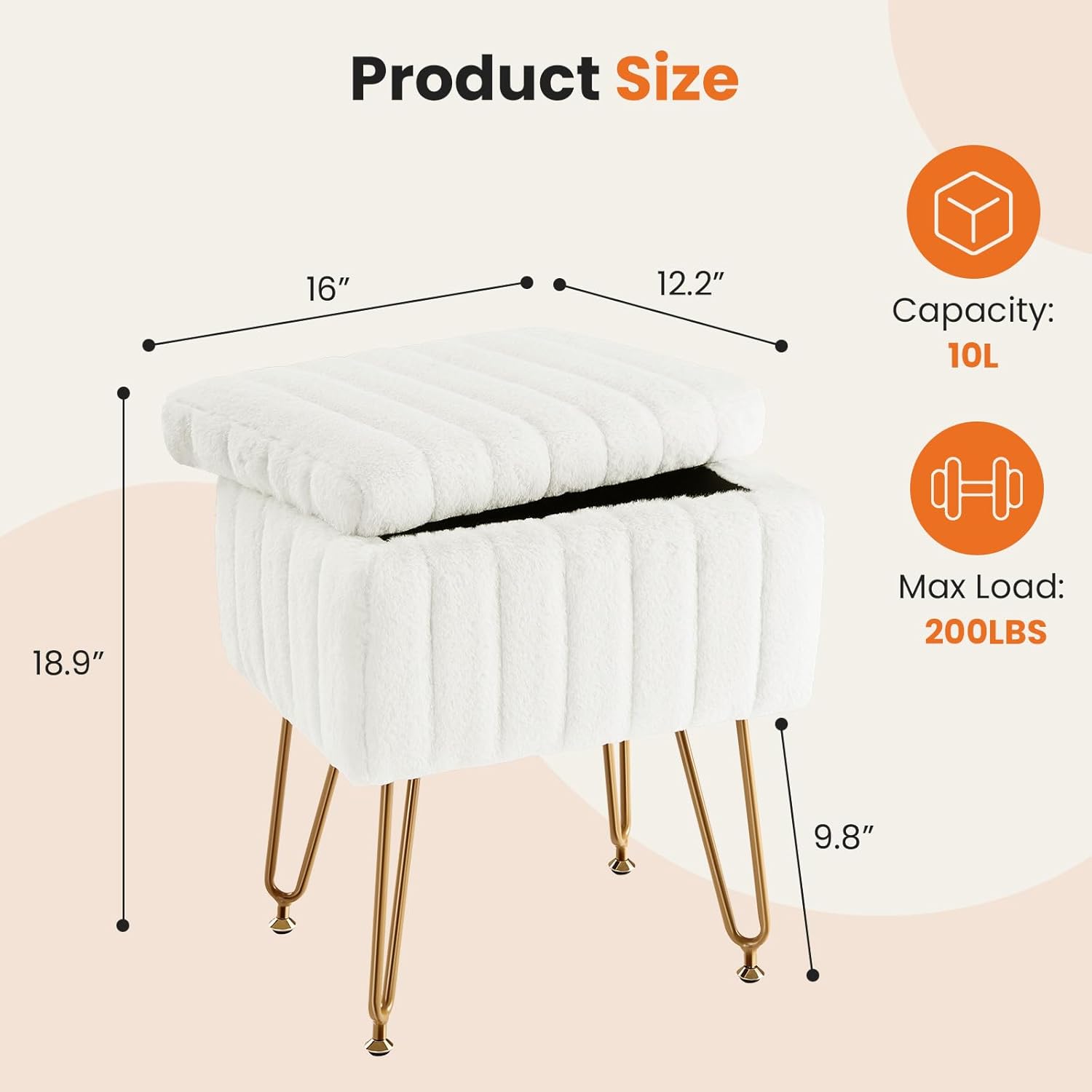White Storage Vanity Stool, Fa - огляд і ціна Bedroom Furniture