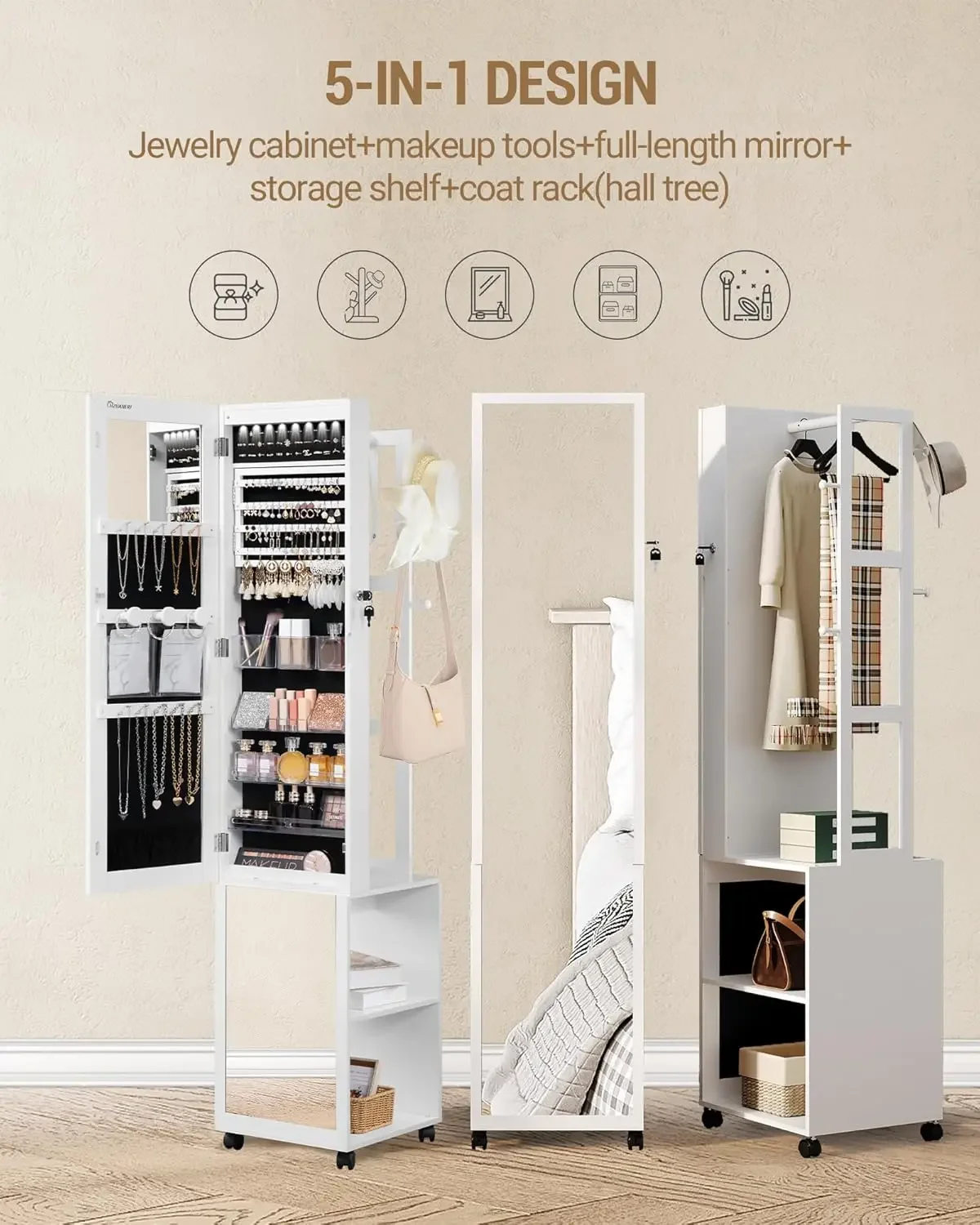 8 LEDs Jewelry Cabinet Armoire - огляд і ціна Full Length Mirror Jewelry Armoire