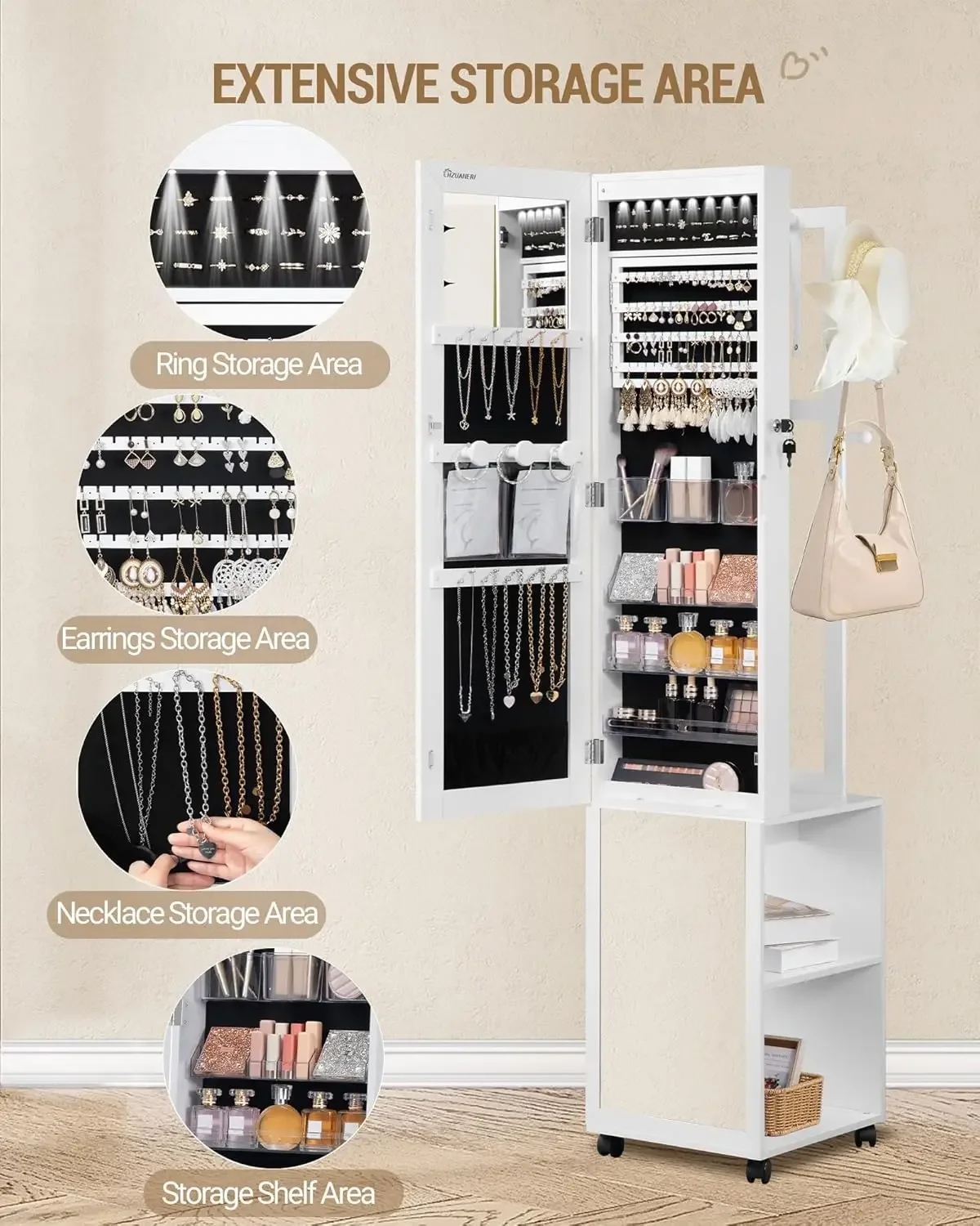 8 LEDs Jewelry Cabinet Armoire - огляд і ціна Full Length Mirror Jewelry Armoire