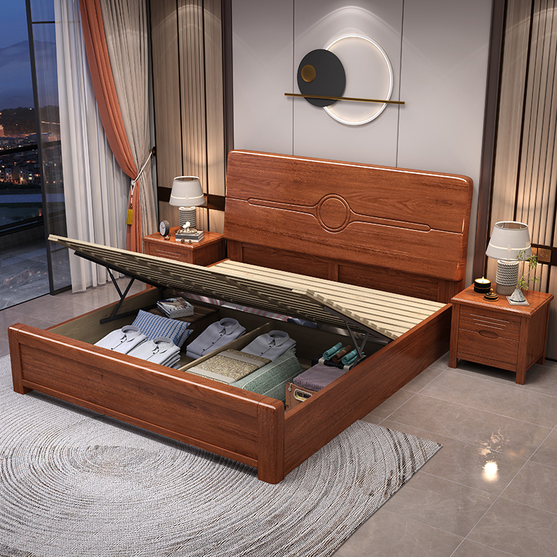 @￥Walnut Solid Wood Bed Simple - огляд і ціна Gas Lift Storage Bed Hydraulic