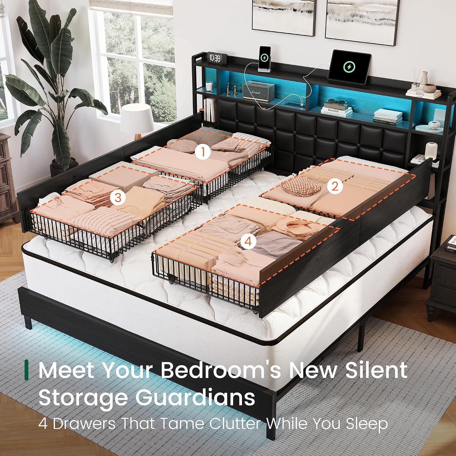 King Size Wooden Bed Frame wit - огляд і ціна King Size Bed Frame With Storage Drawers