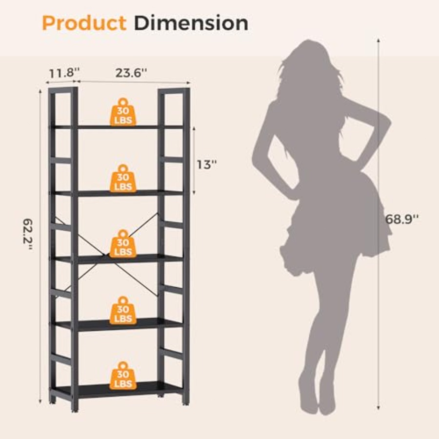 5-Tier Bookshelf, Modern Tall  - огляд і ціна Storage
