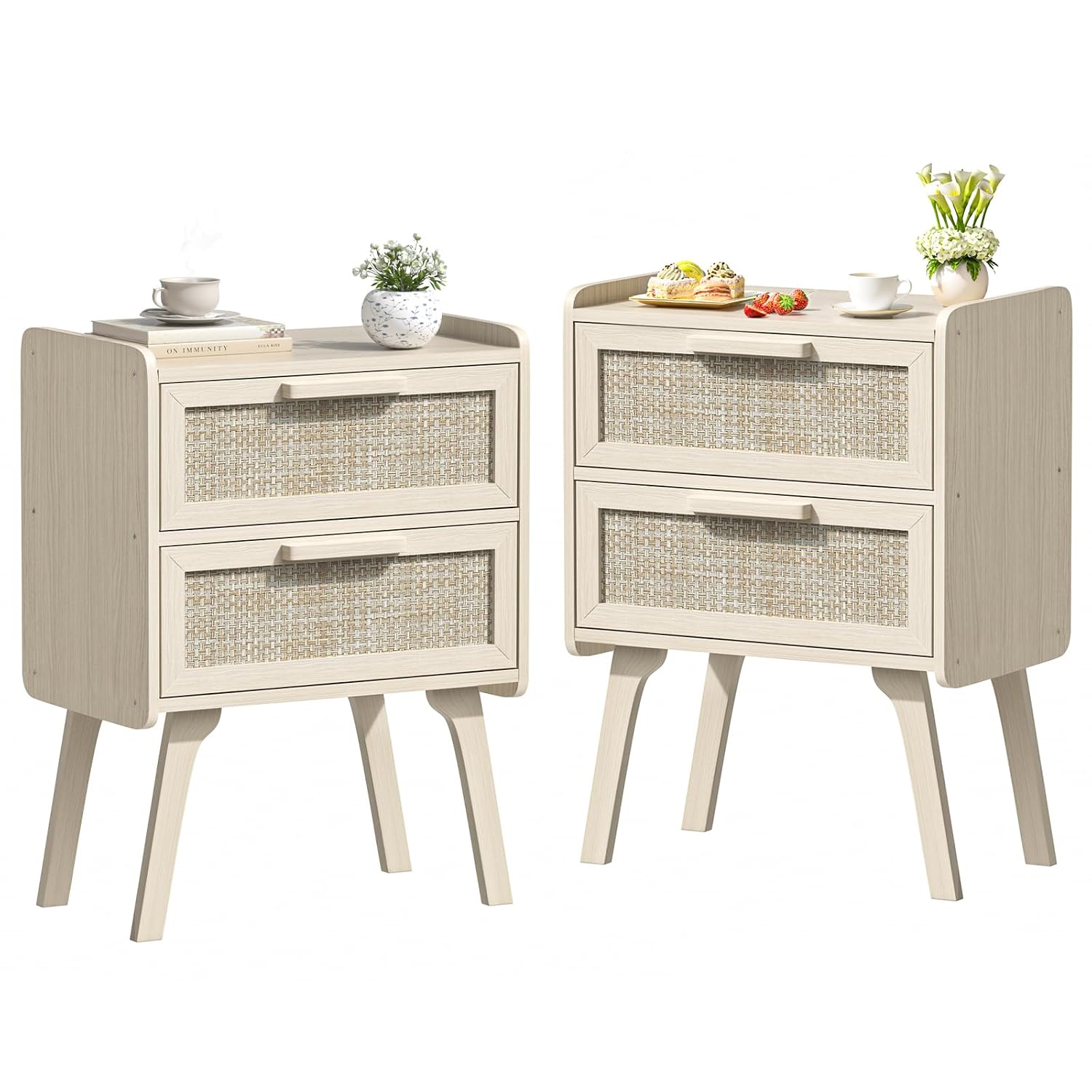 Rattan Nightstand Set of 2, 2  - огляд і ціна Solid Wood Nightstand 2 Drawers