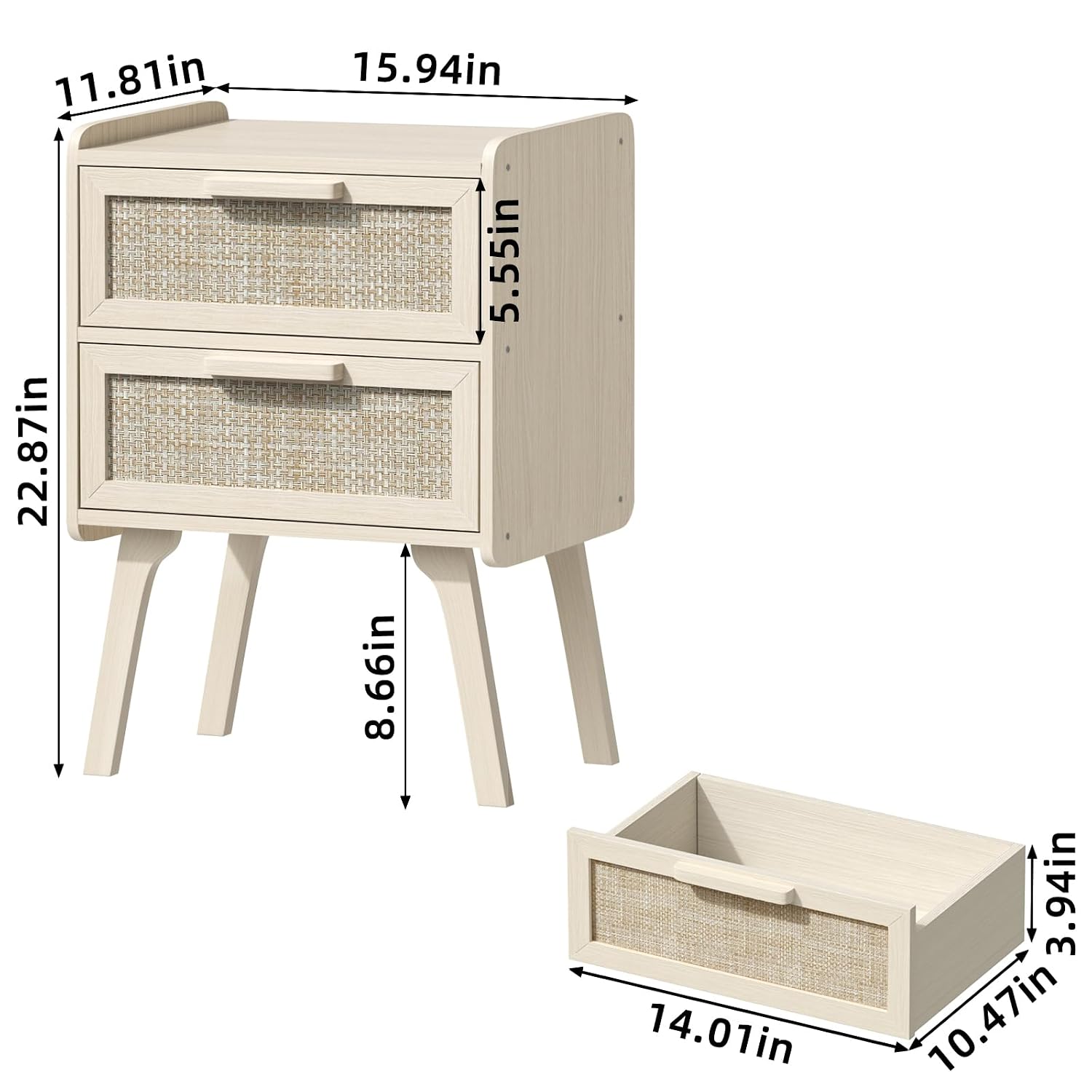 Rattan Nightstand Set of 2, 2  - огляд і ціна Solid Wood Nightstand 2 Drawers
