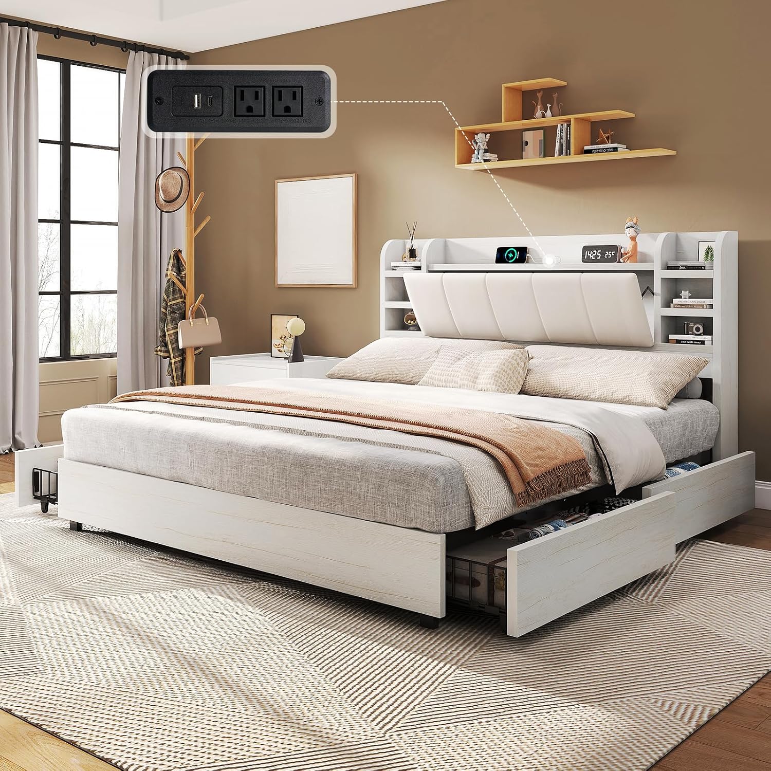 King Size Upholstered Platform - огляд і ціна King Size Bed Frame With Storage Drawers