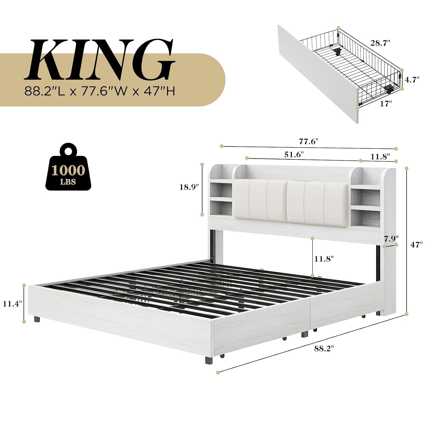 King Size Upholstered Platform - огляд і ціна King Size Bed Frame With Storage Drawers