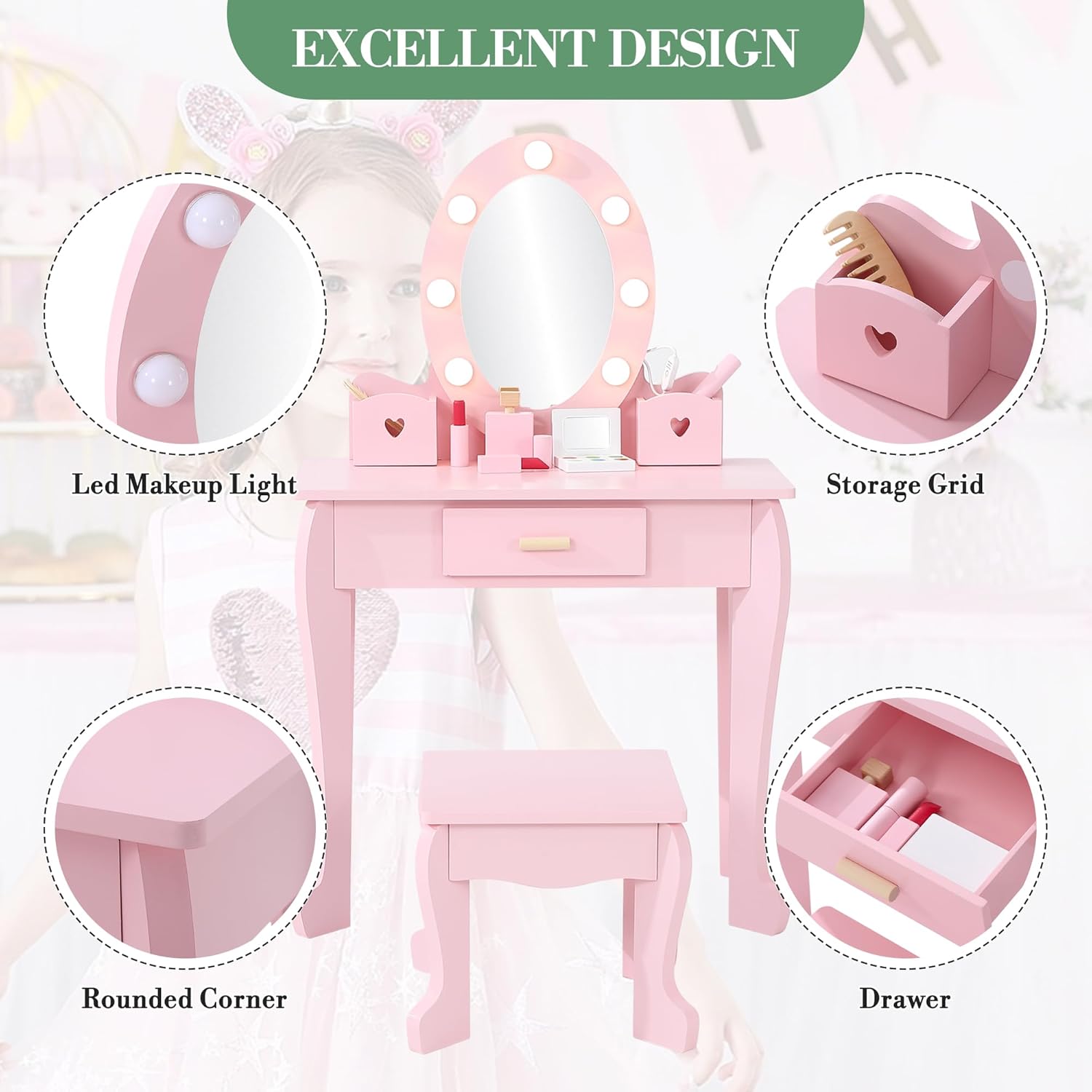 Kids Dressing Table and Stool  - огляд і ціна Dressing Table Vanity With Lighted Mirror