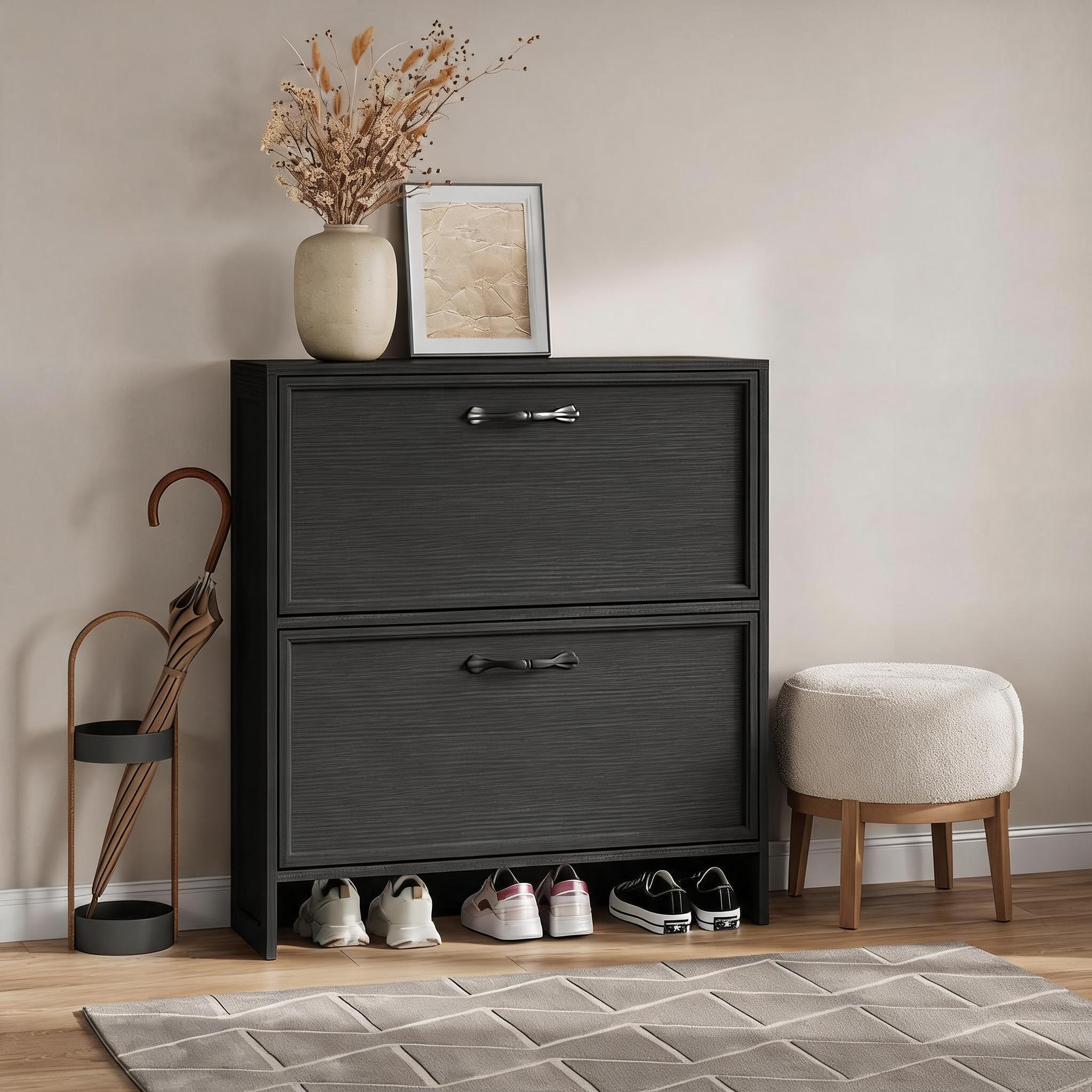 2 Flip Drawer Shoe Cabinet Wit - огляд і ціна Shoe Rack Cabinet Narrow Entryway