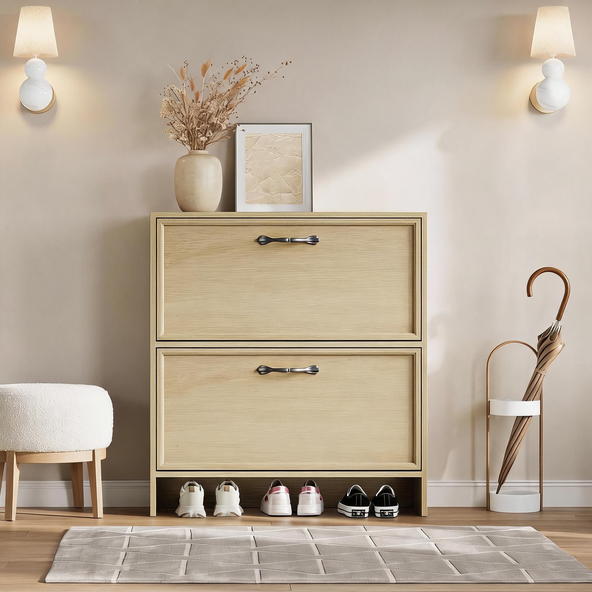 2 Flip Drawer Shoe Cabinet Wit - огляд і ціна Shoe Rack Cabinet Narrow Entryway