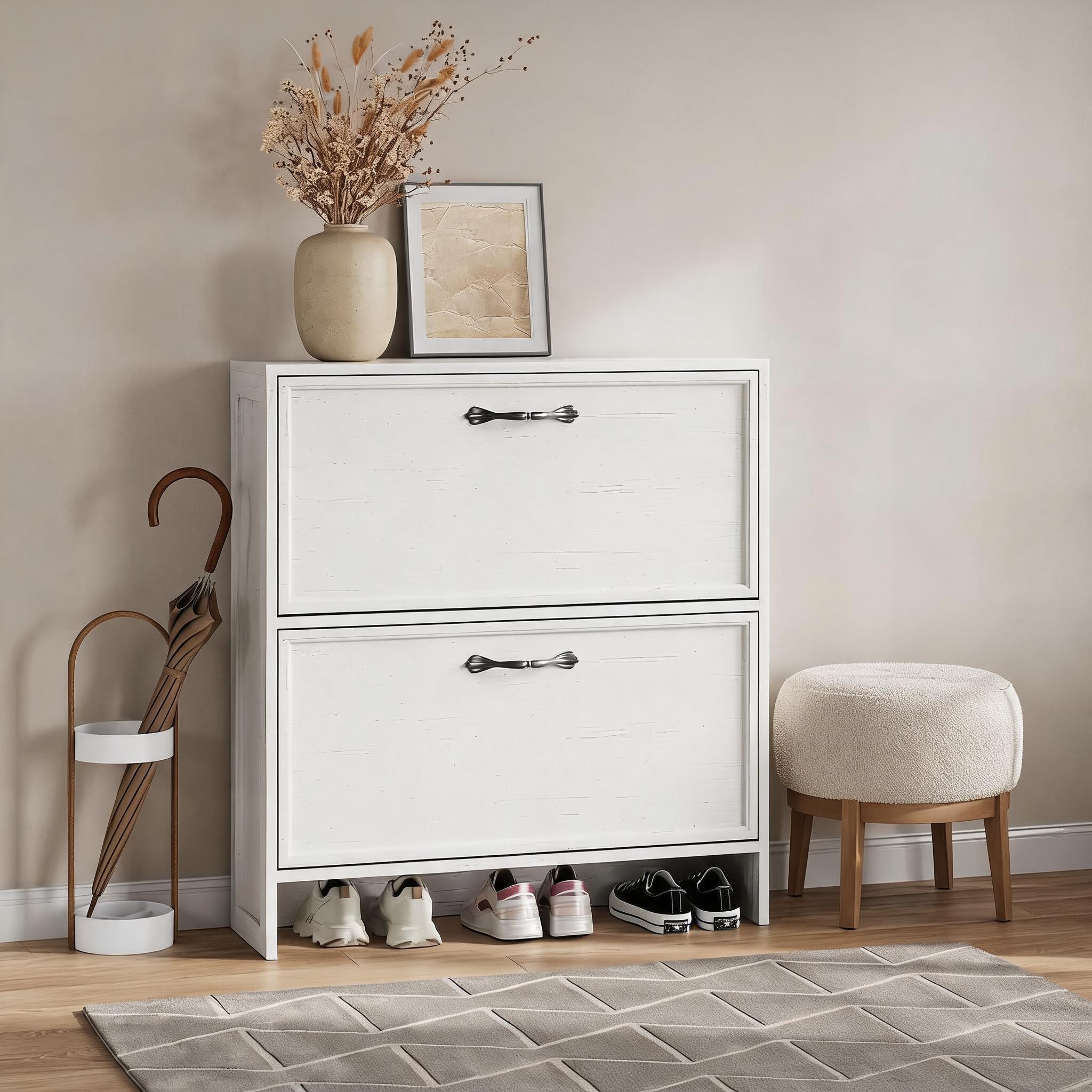 2 Flip Drawer Shoe Cabinet Wit - огляд і ціна Shoe Rack Cabinet Narrow Entryway