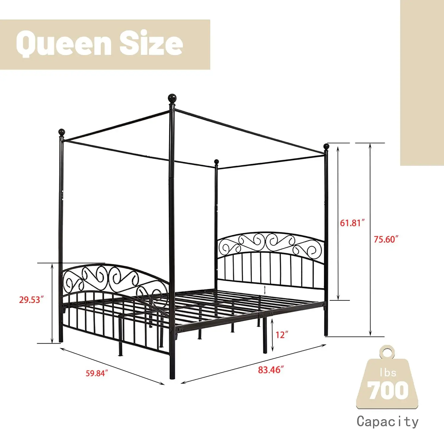 Queen Size Canopy Bed Frame Fo - огляд і ціна Canopy Bed Frame Metal Queen