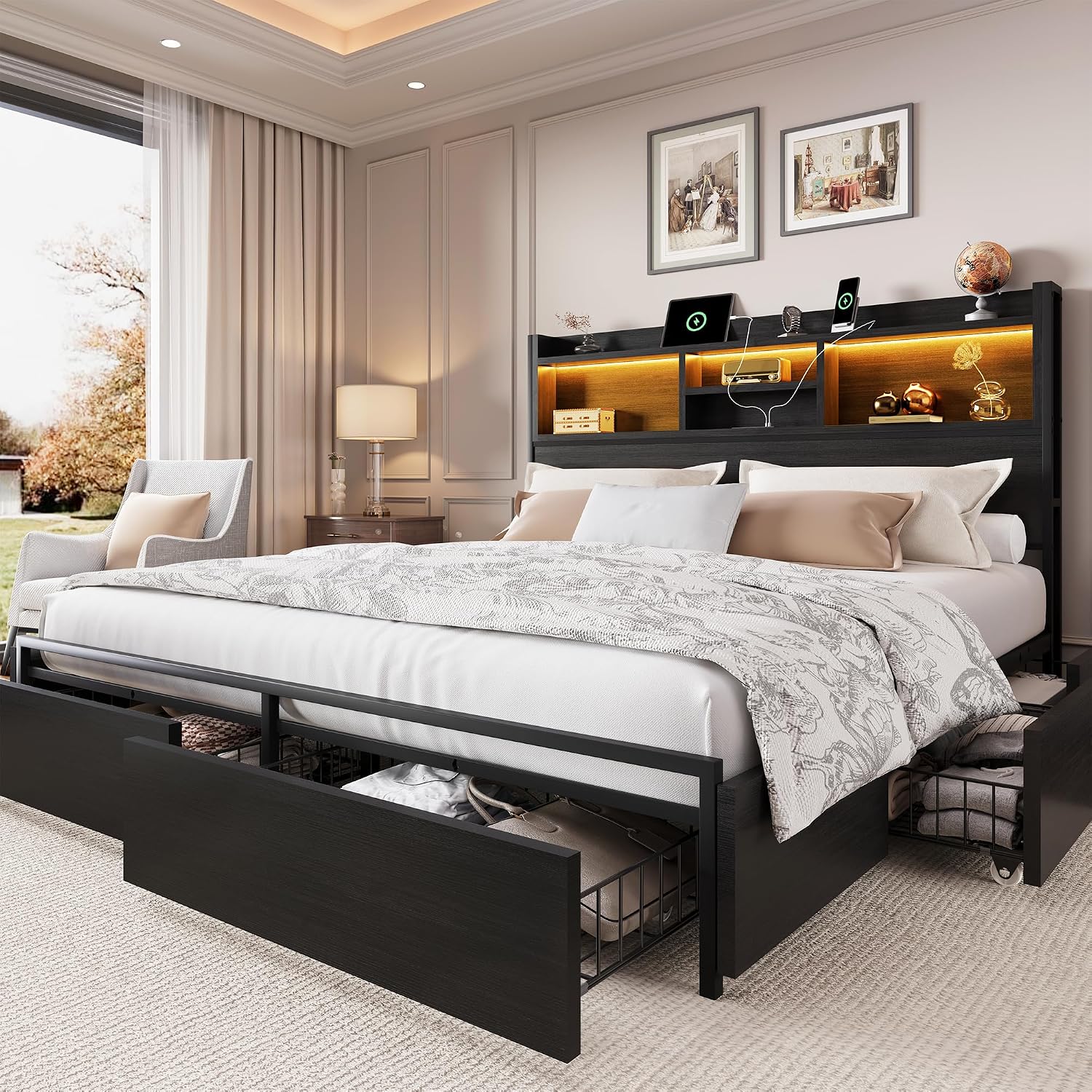 King Size Bed Frame with 6 Sto - огляд і ціна King Size Bed Frame With Storage Drawers