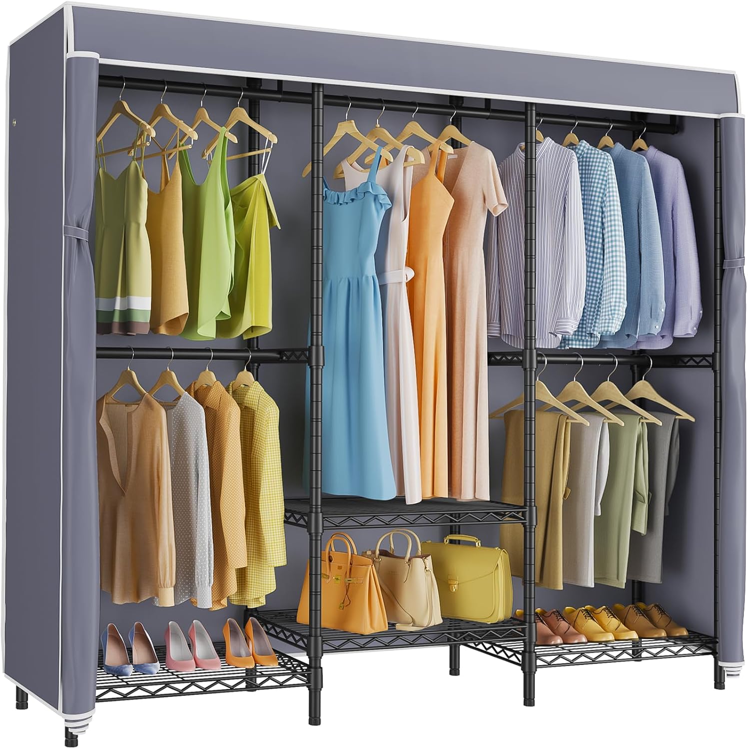 Covered Garment Rack with Adju - огляд і ціна Wardrobe Closet Portable Fabric Cover