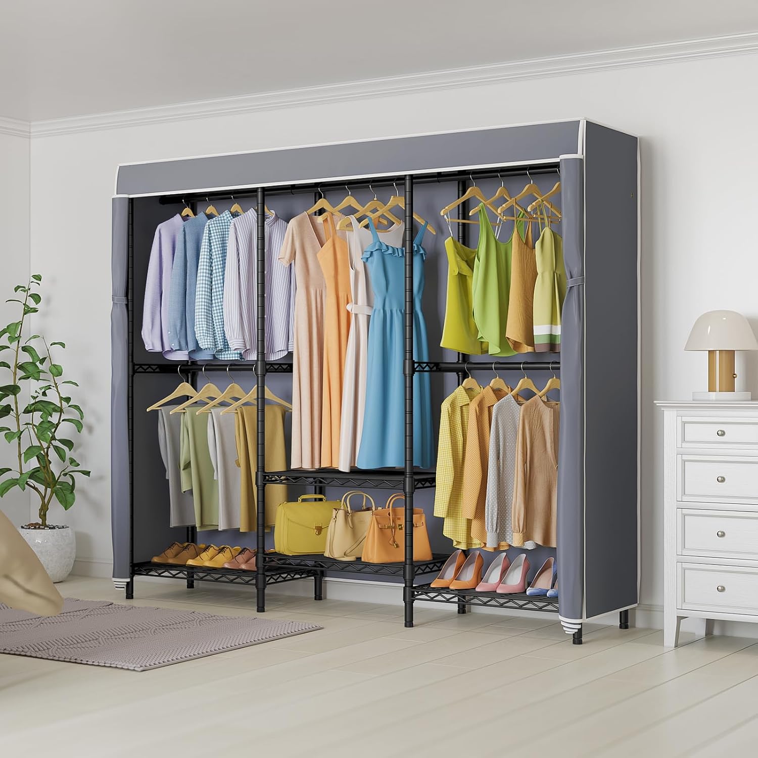 Covered Garment Rack with Adju - огляд і ціна Wardrobe Closet Portable Fabric Cover