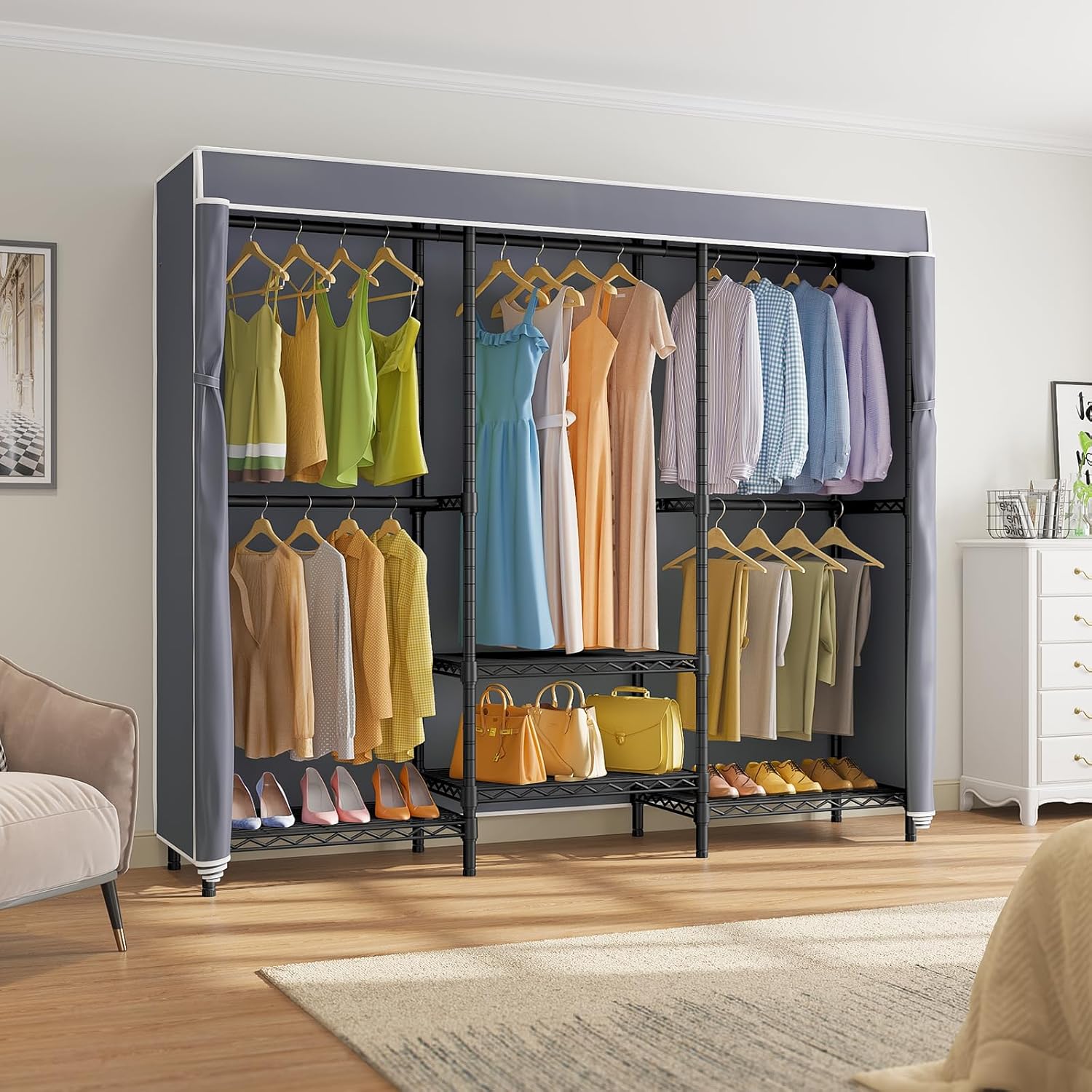 Covered Garment Rack with Adju - огляд і ціна Wardrobe Closet Portable Fabric Cover