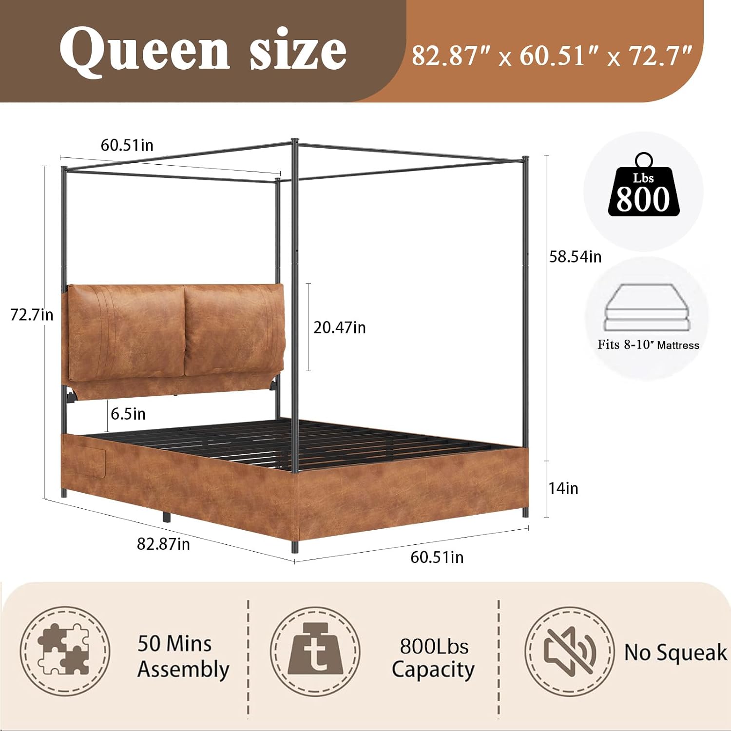 Queen Canopy Bed Frame with Ta - огляд і ціна Canopy Bed Frame Metal Queen