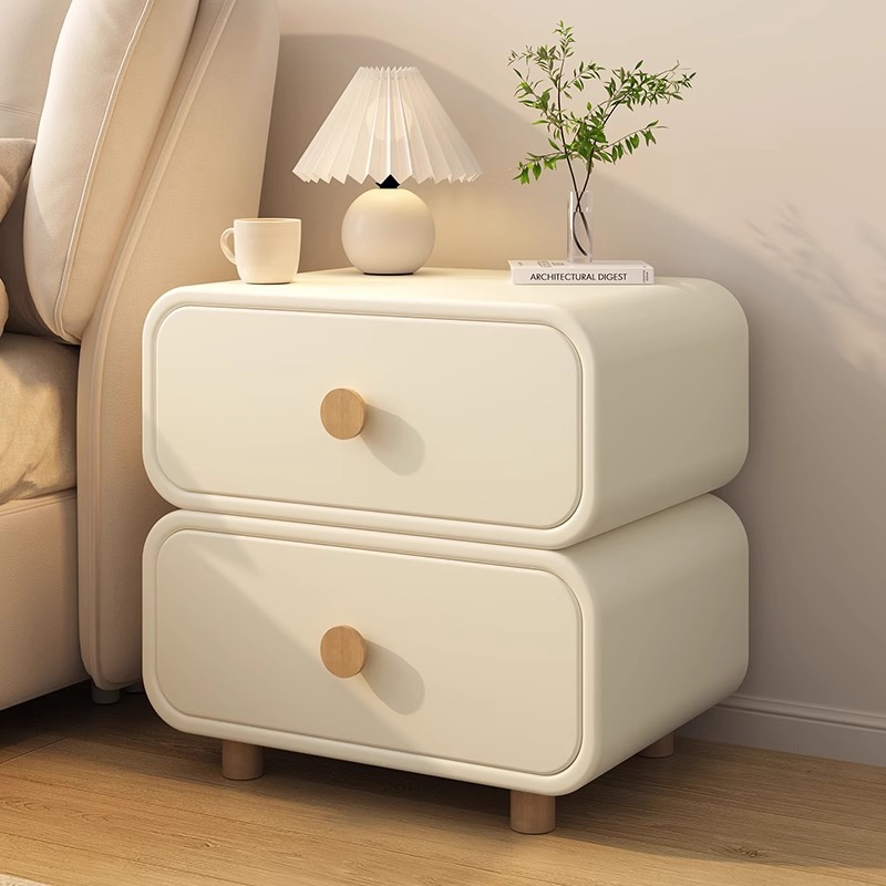 Minimalist Cream Bedside Cabin - огляд і ціна Solid Wood Nightstand 2 Drawers