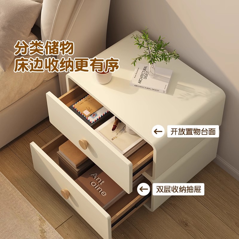 Minimalist Cream Bedside Cabin - огляд і ціна Solid Wood Nightstand 2 Drawers