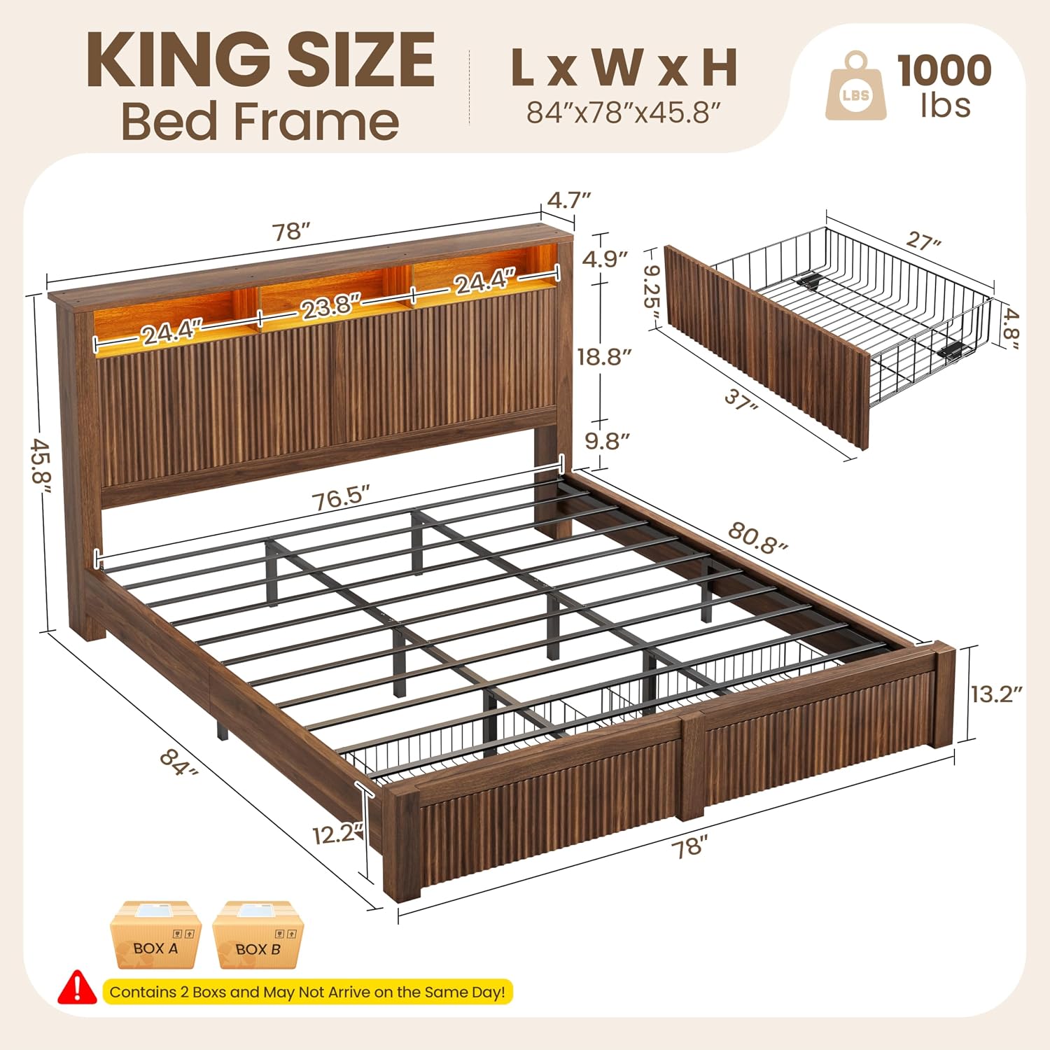 King Size Bed Frame and Headbo - огляд і ціна King Size Bed Frame With Storage Drawers