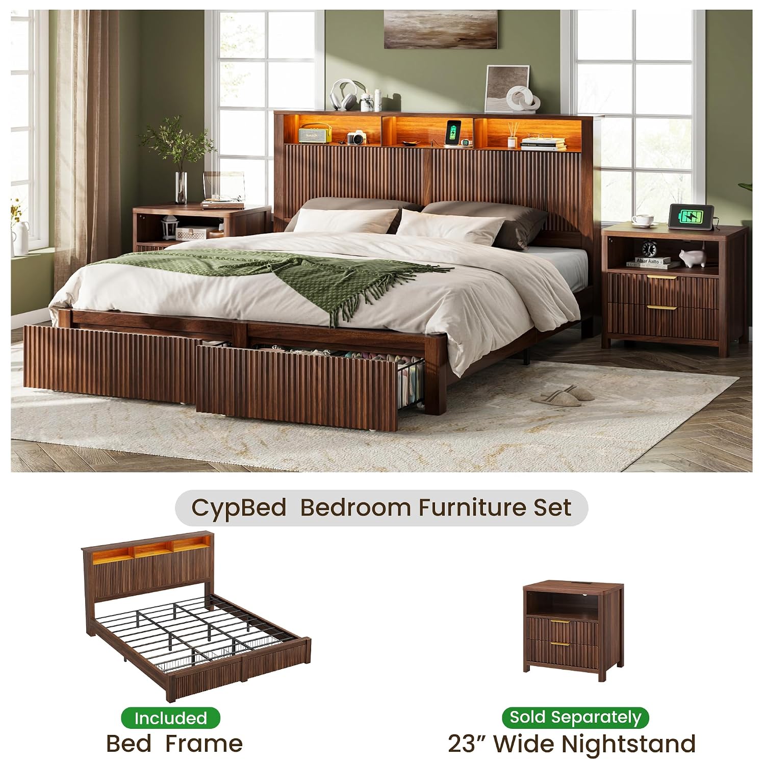 King Size Bed Frame and Headbo - огляд і ціна King Size Bed Frame With Storage Drawers